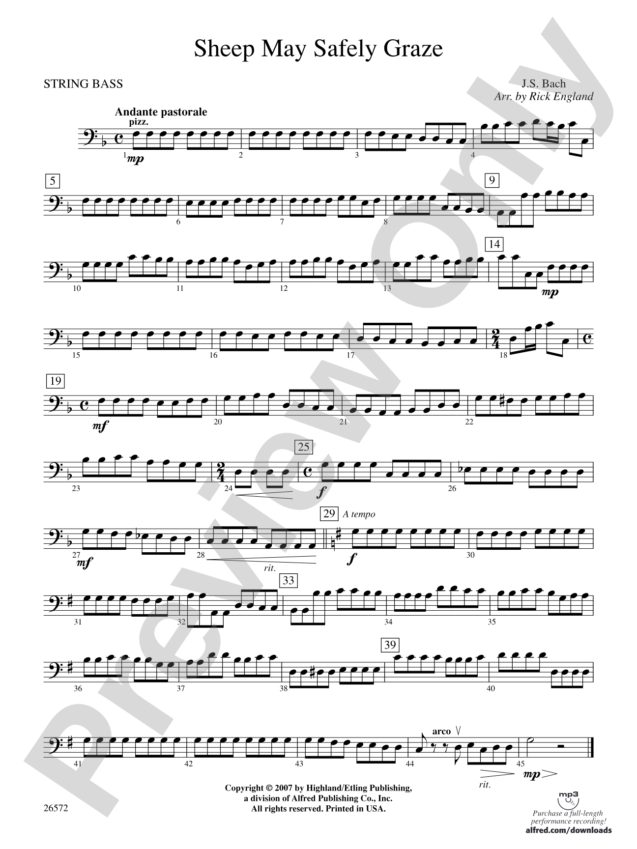Sheep May Safely Graze: String Bass