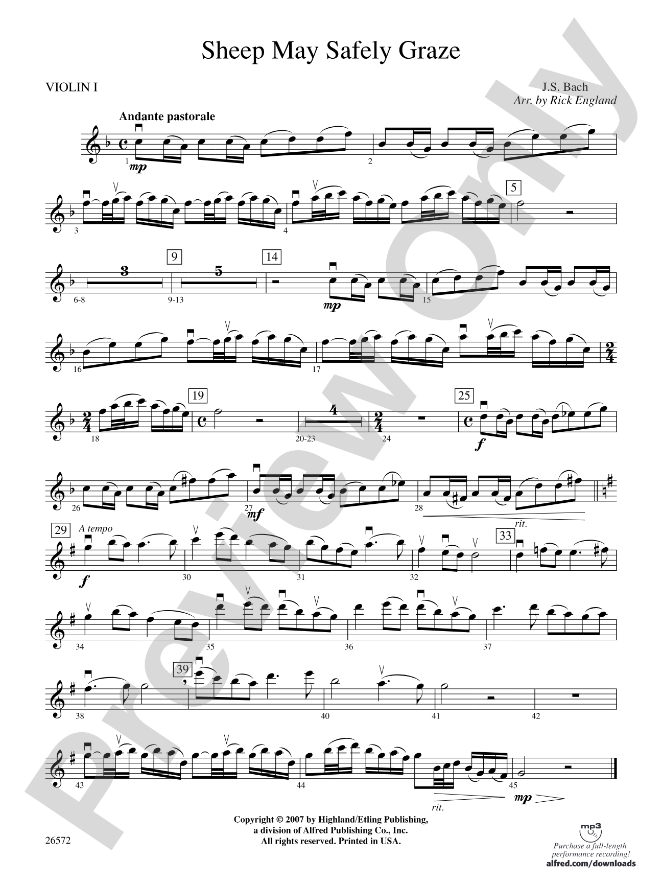 Sheep May Safely Graze: 1st Violin