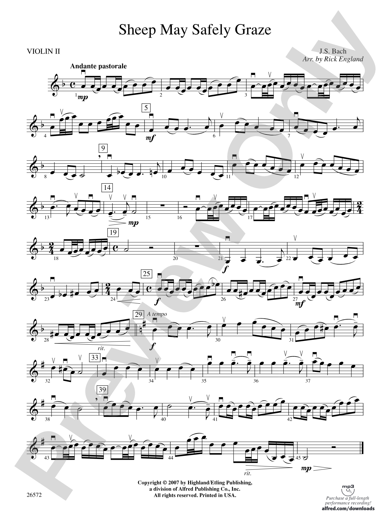 Sheep May Safely Graze: 2nd Violin