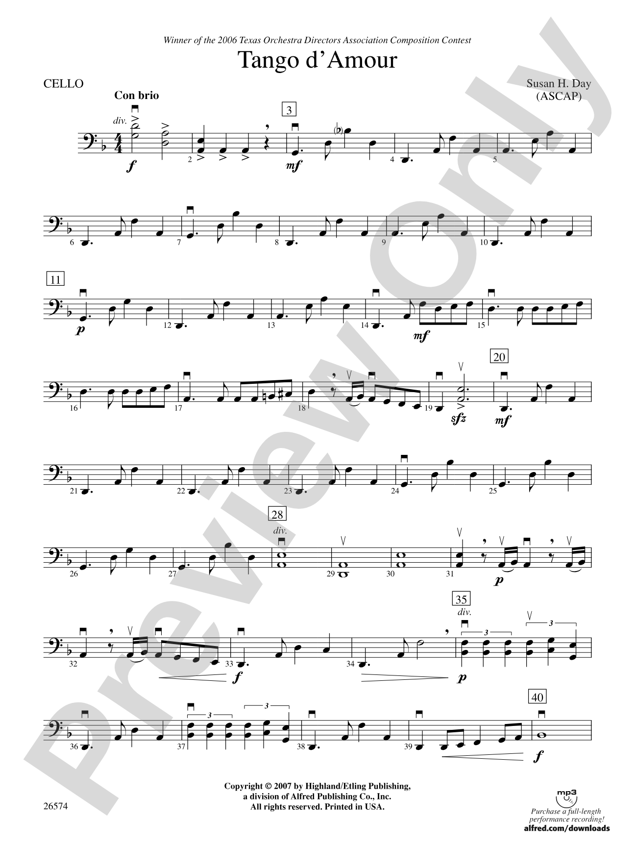 Tango d'Amour: Cello