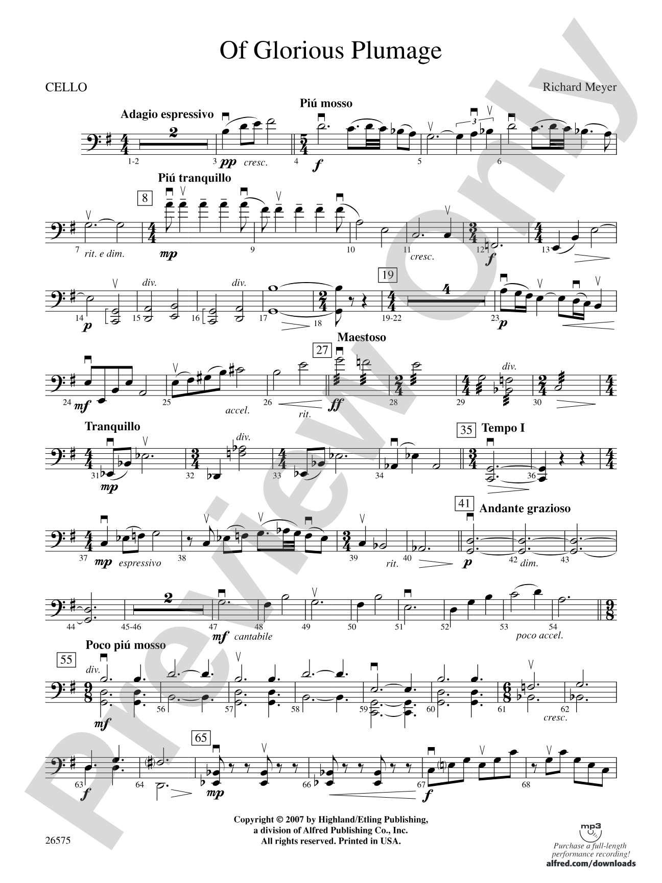 Of Glorious Plumage: Cello