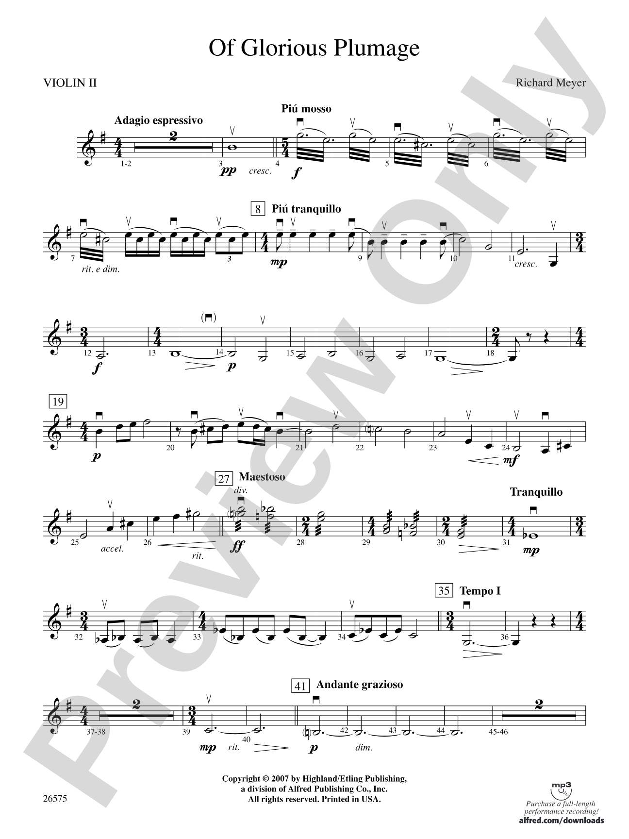 Of Glorious Plumage: 2nd Violin