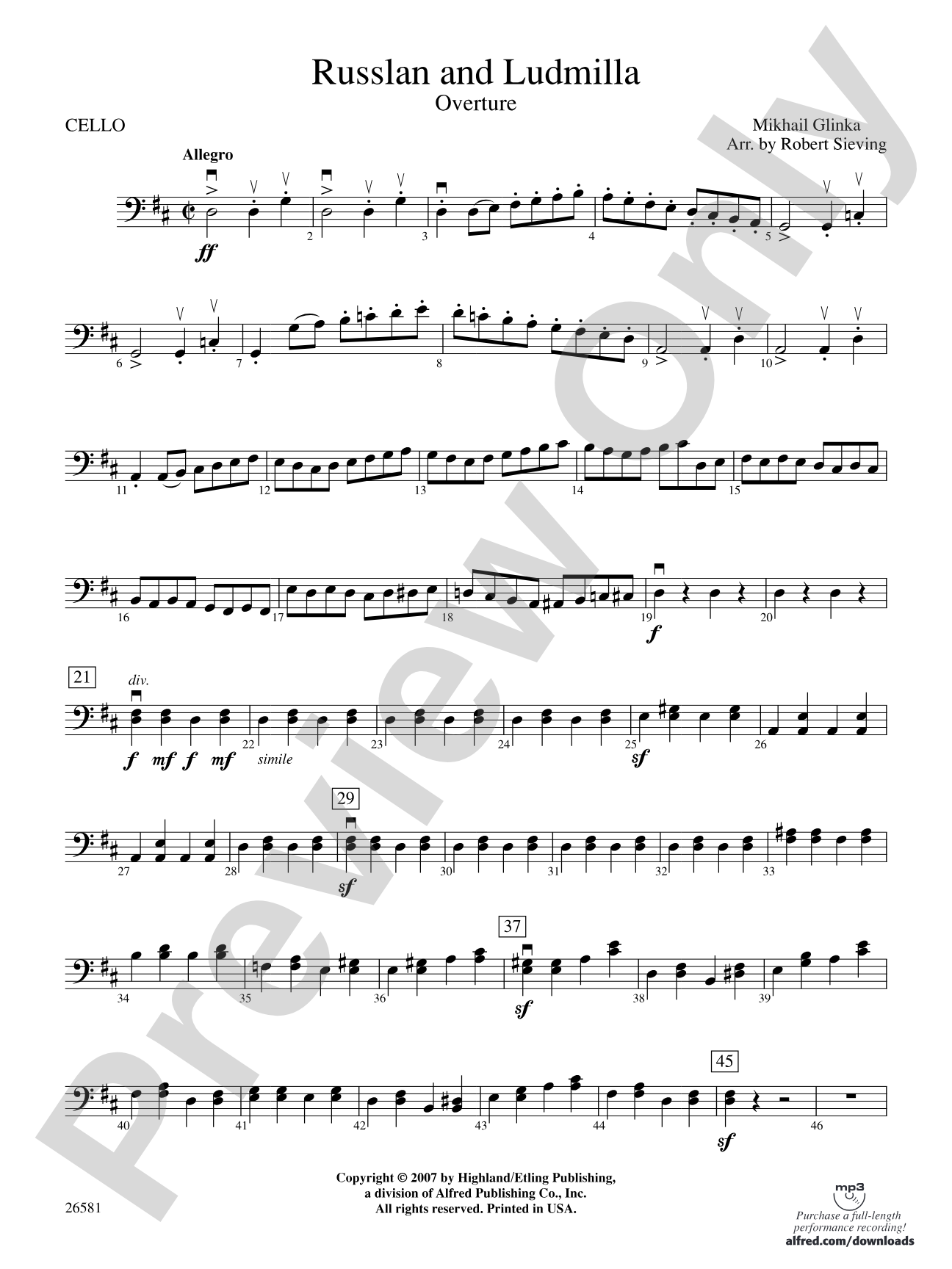 Russlan and Ludmilla: Cello