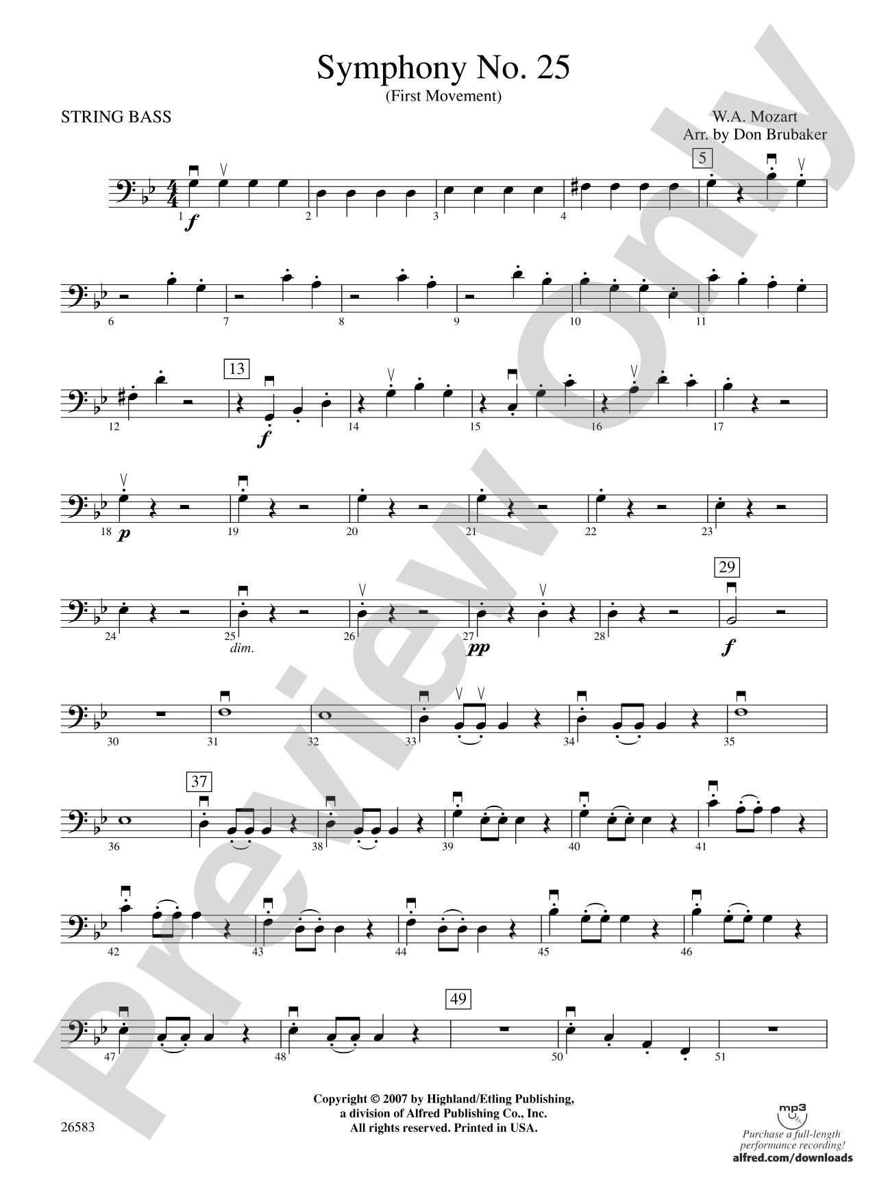 Symphony No. 25, First Movement: String Bass