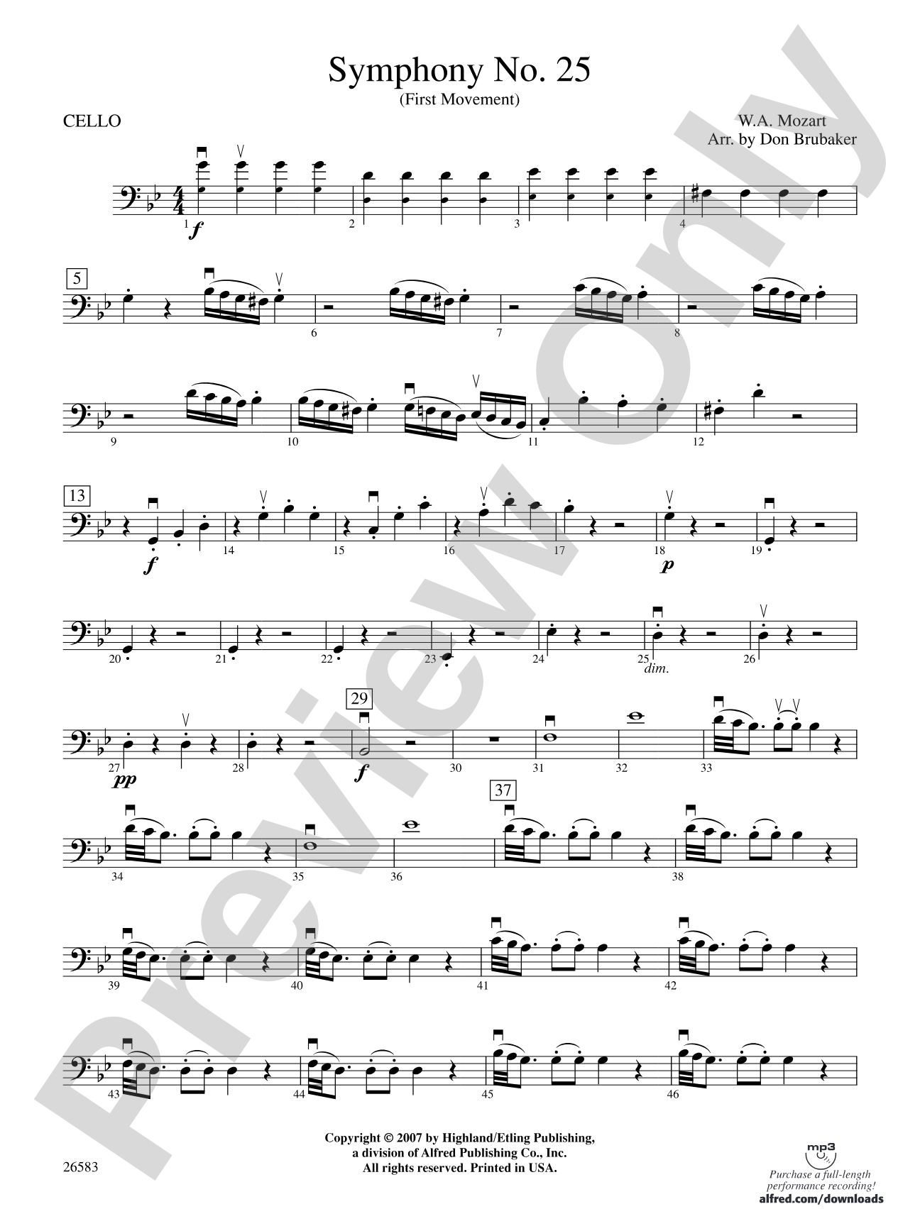 Symphony No. 25, First Movement: Cello