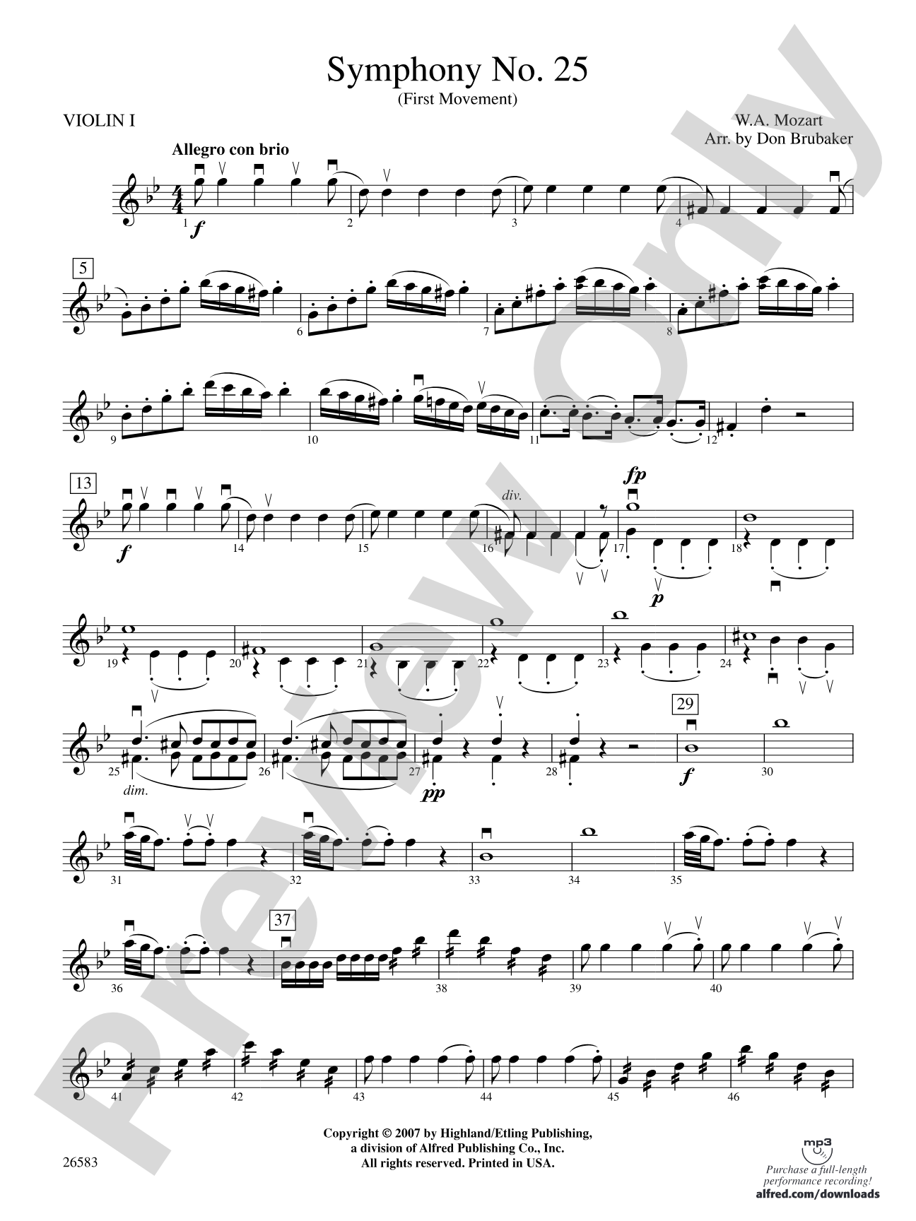 Symphony No. 25, First Movement: 1st Violin
