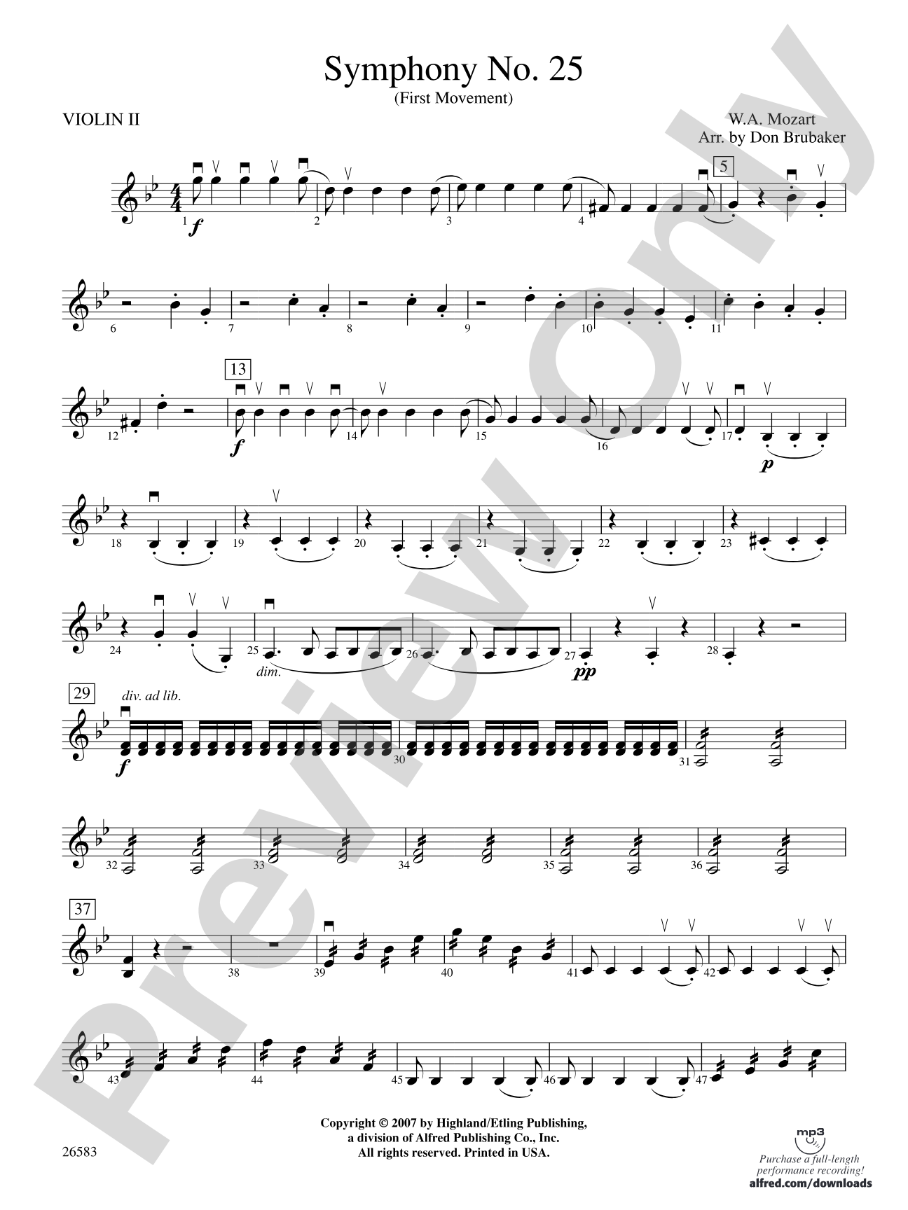 Symphony No. 25, First Movement: 2nd Violin