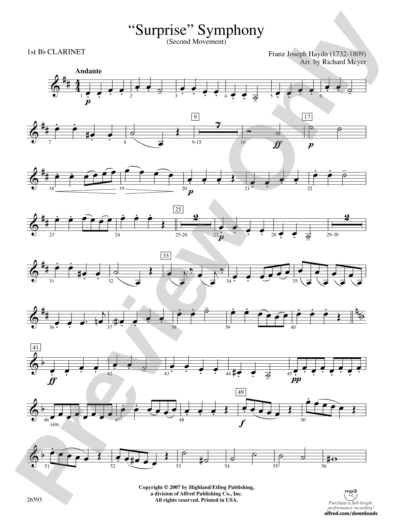 "Surprise" Symphony: 1st B-flat Clarinet