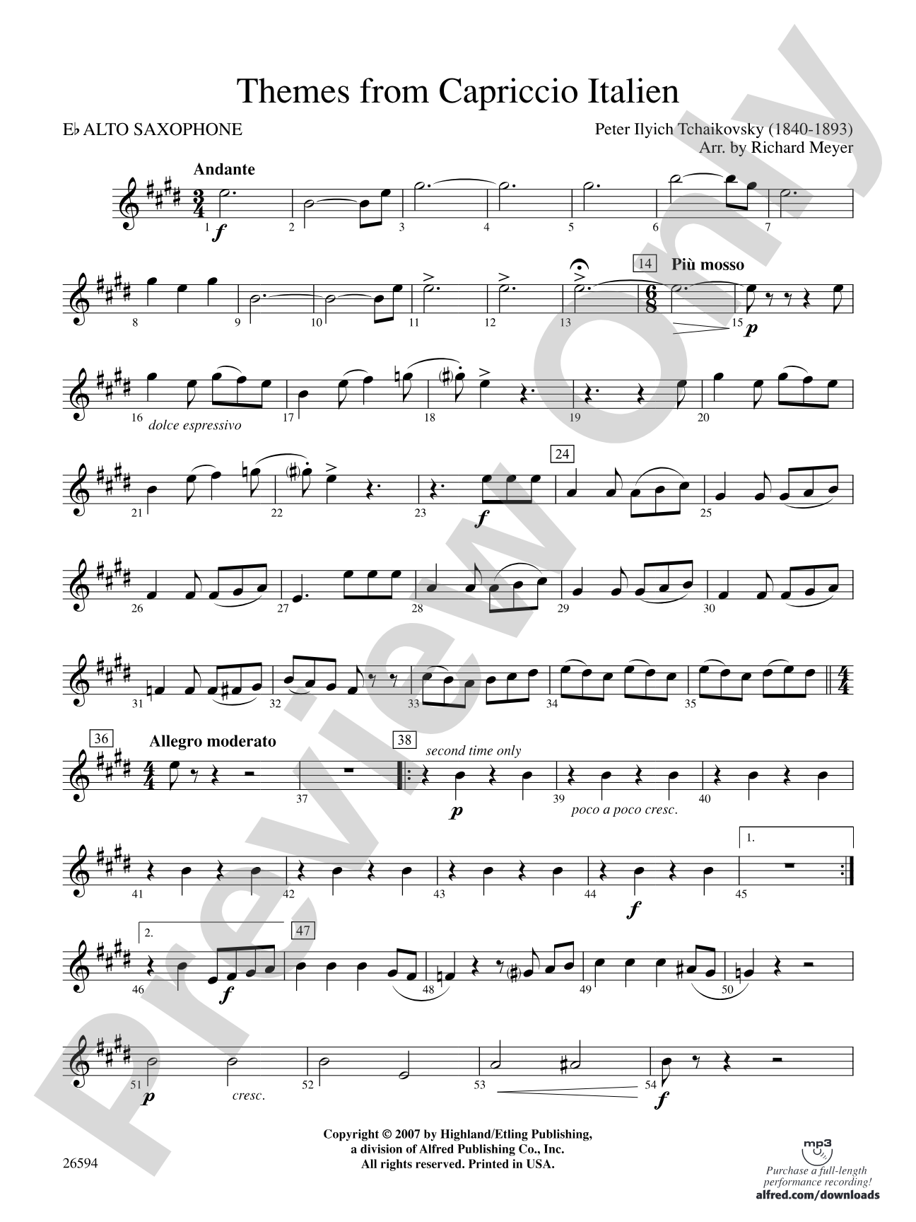 Themes from Capriccio Italien: E-flat Alto Saxophone