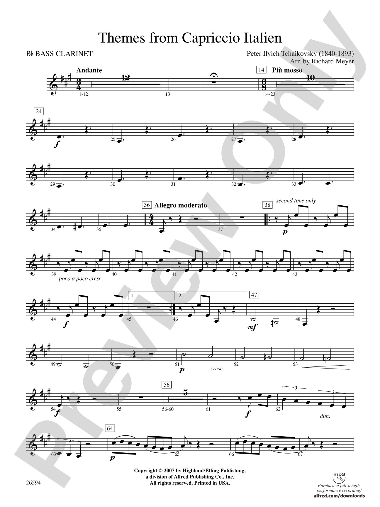 Themes from Capriccio Italien: B-flat Bass Clarinet