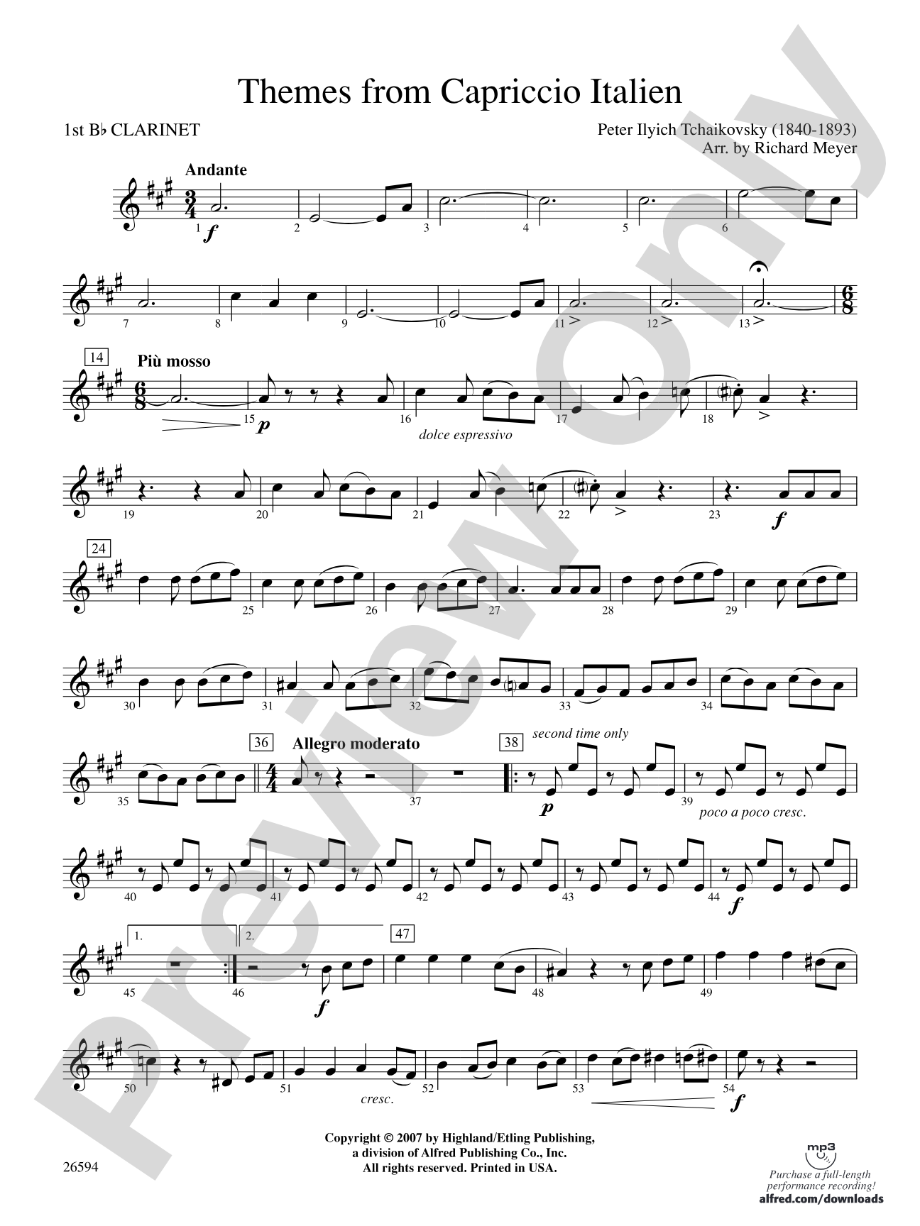 Themes from Capriccio Italien: 1st B-flat Clarinet