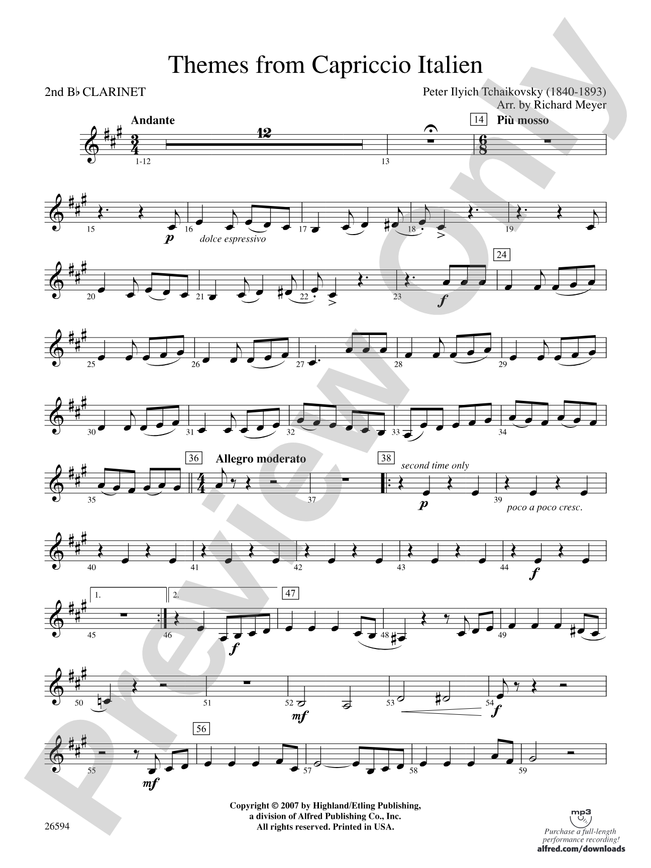 Themes from Capriccio Italien: 2nd B-flat Clarinet
