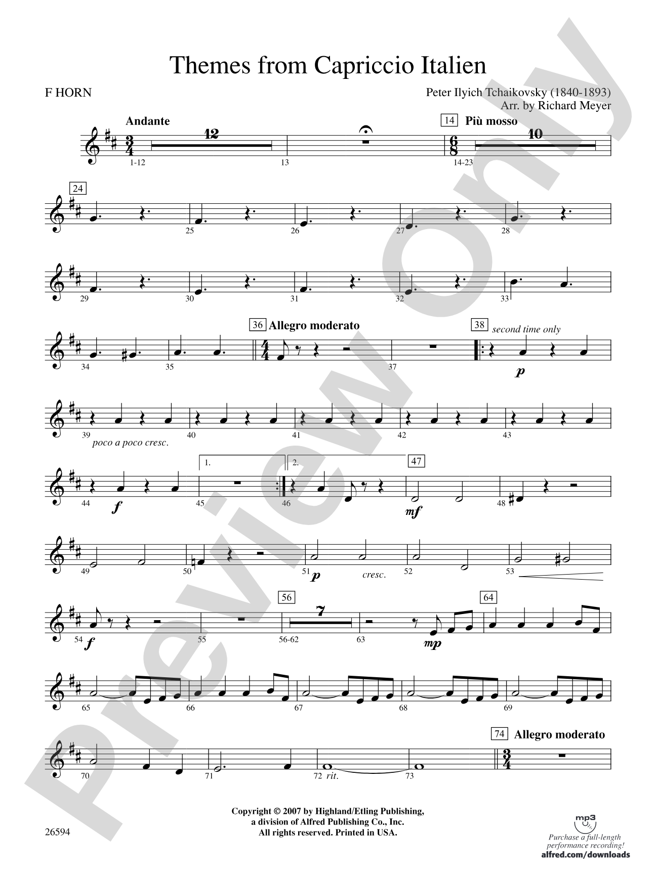 Themes from Capriccio Italien: 1st F Horn
