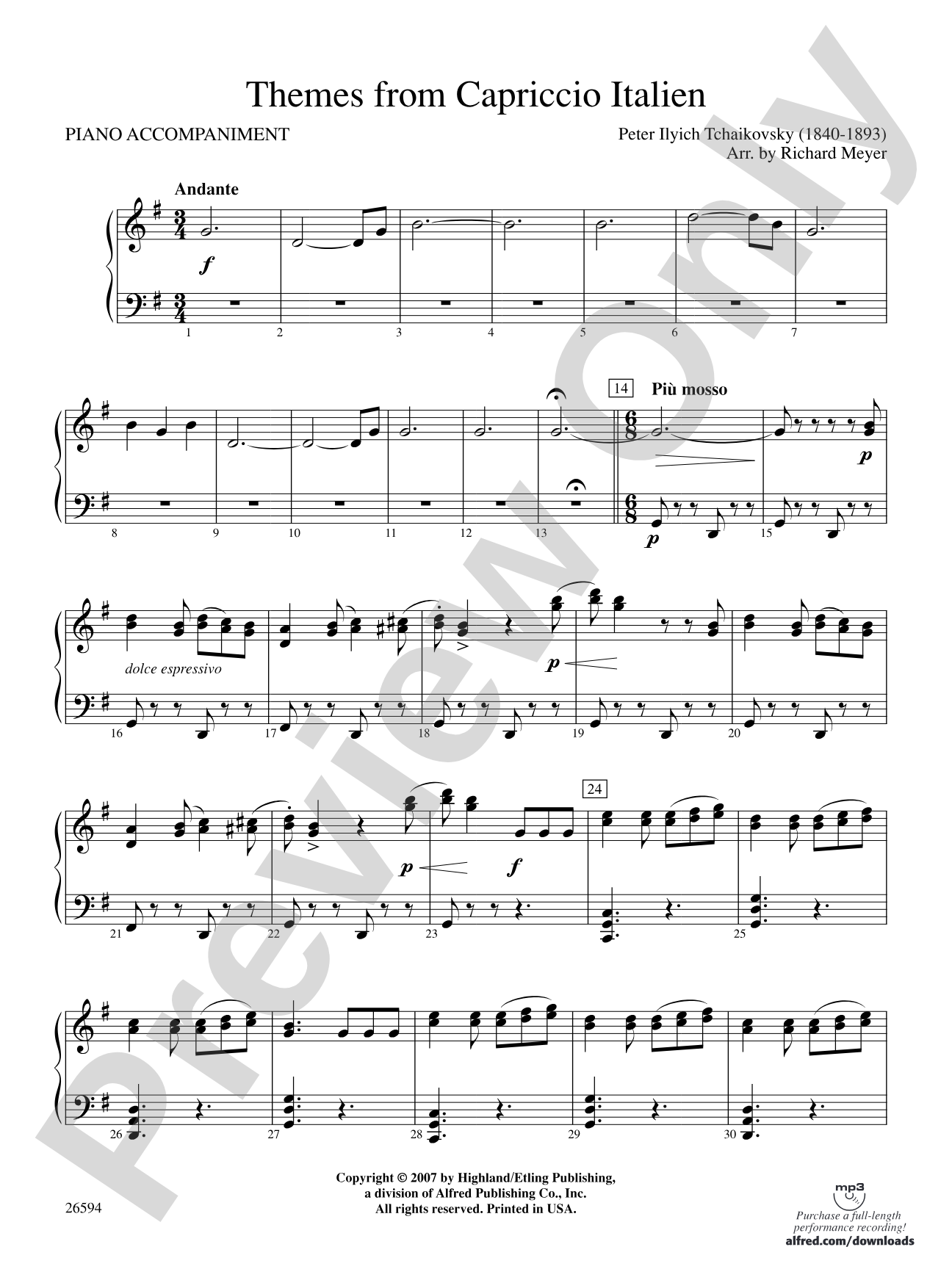 Themes from Capriccio Italien: Piano Accompaniment