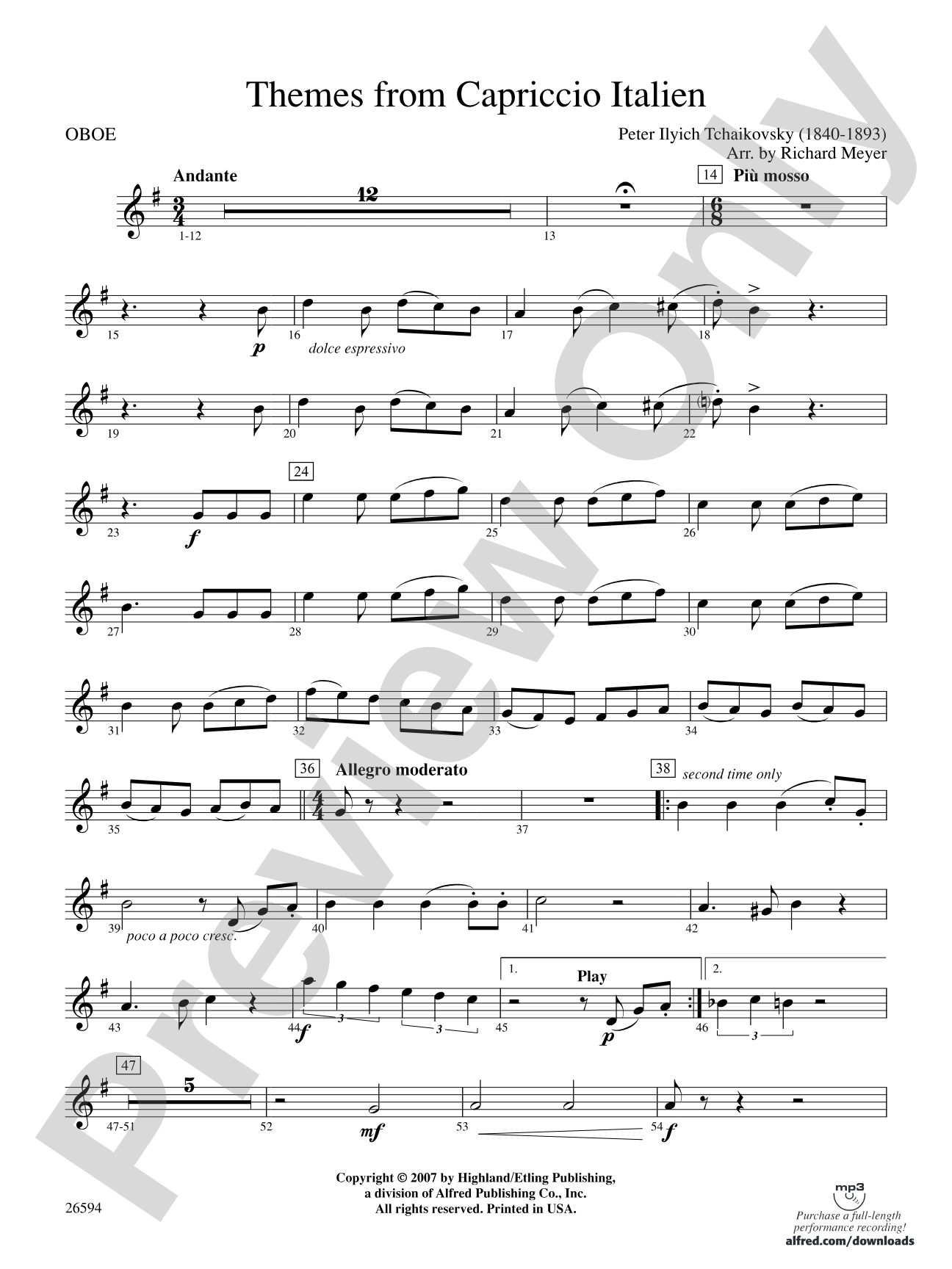 Themes from Capriccio Italien: Oboe