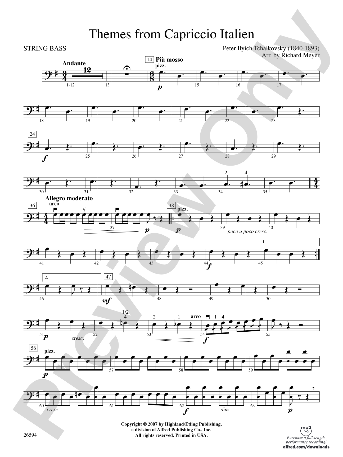 Themes from Capriccio Italien: String Bass