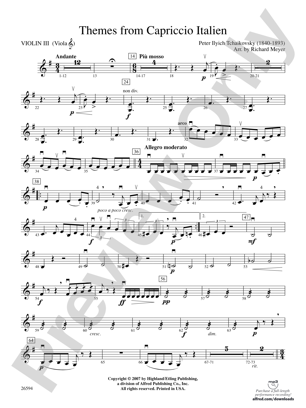 Themes from Capriccio Italien: 3rd Violin (Viola [TC])