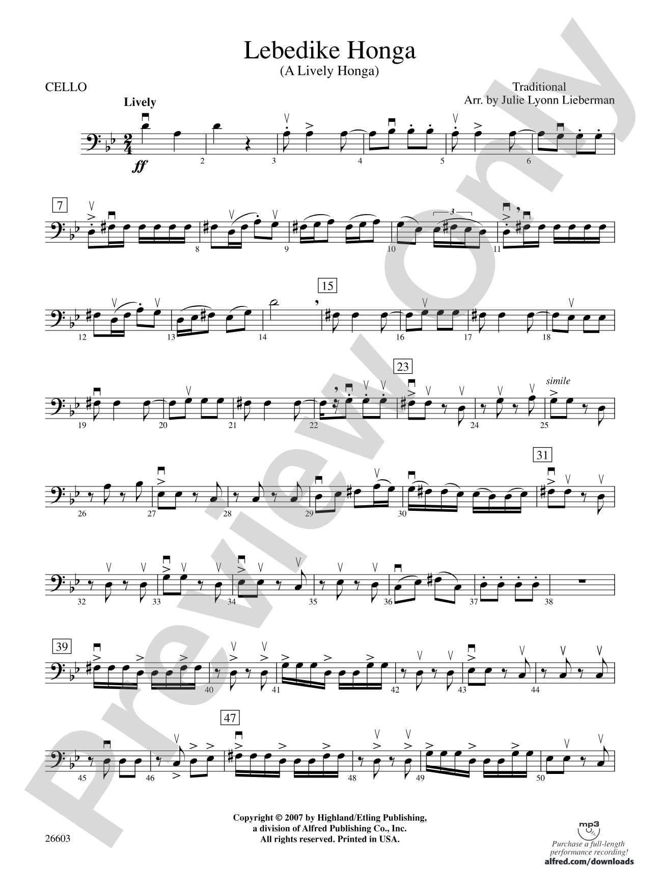 Lebedike Honga (A Lively Honga): Cello