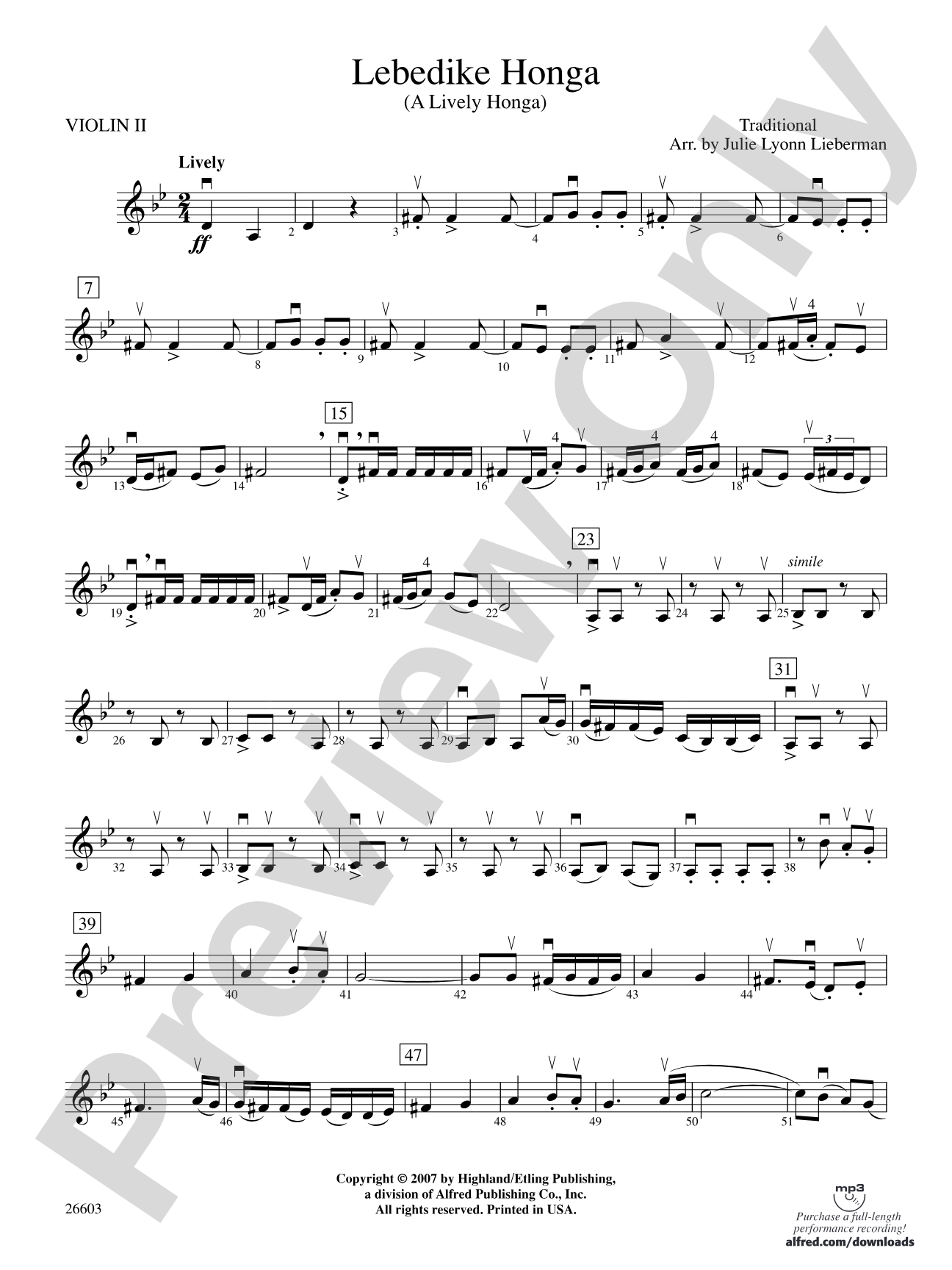 Lebedike Honga (A Lively Honga): 2nd Violin