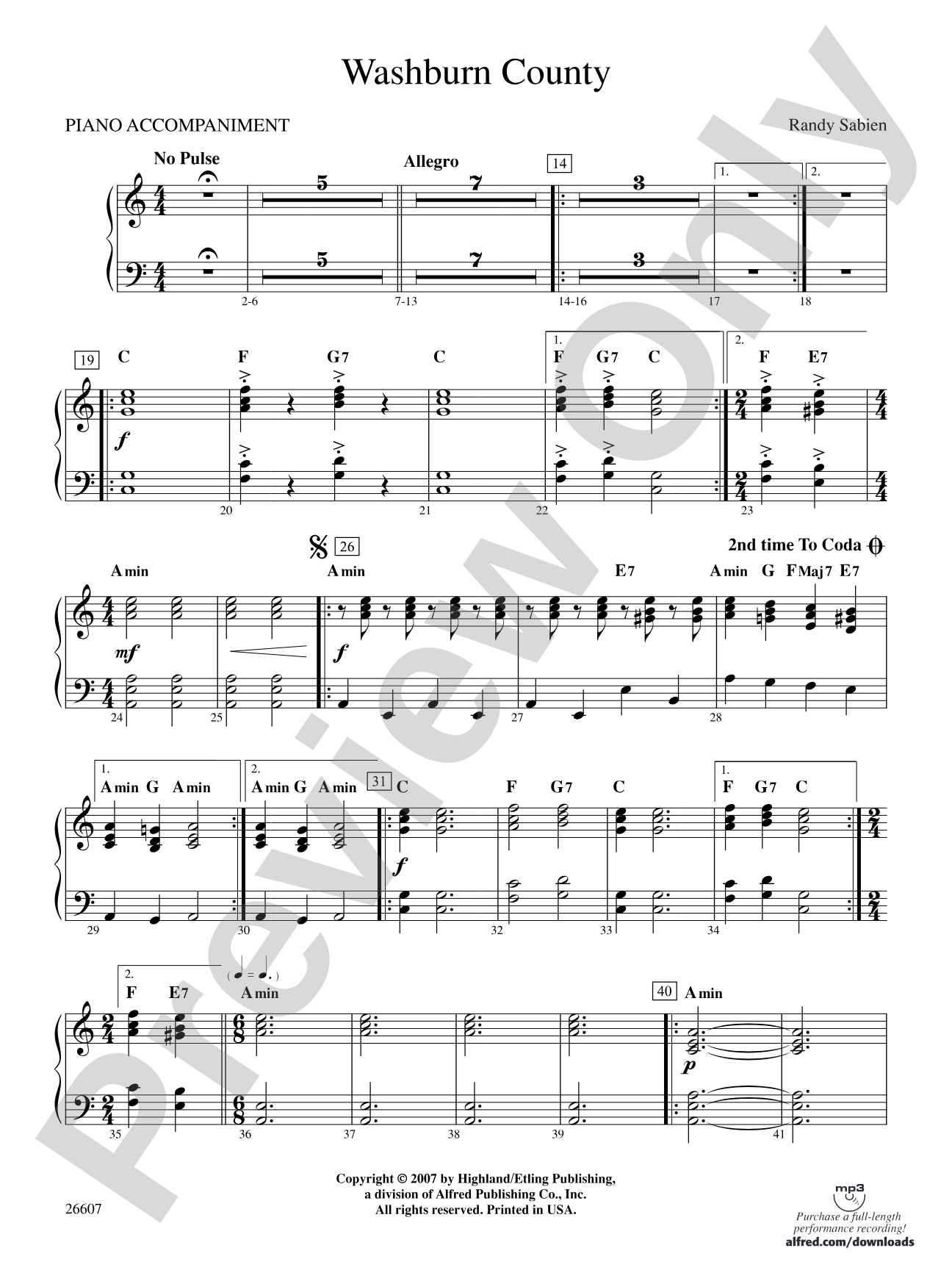 Washburn County: Piano Accompaniment