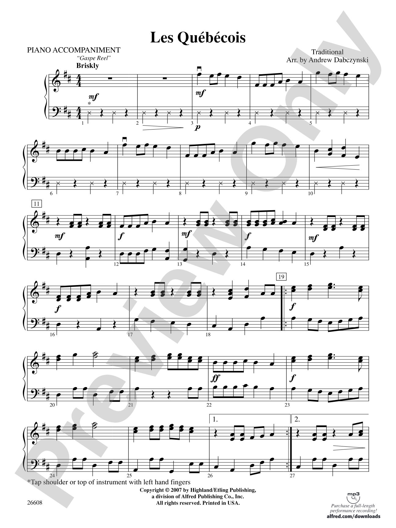 Les Québécois: Piano Accompaniment