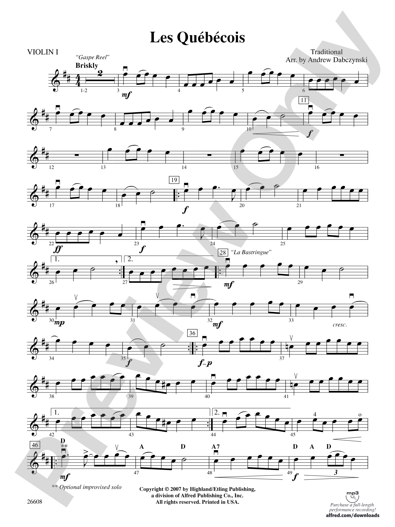 Les Québécois: 1st Violin