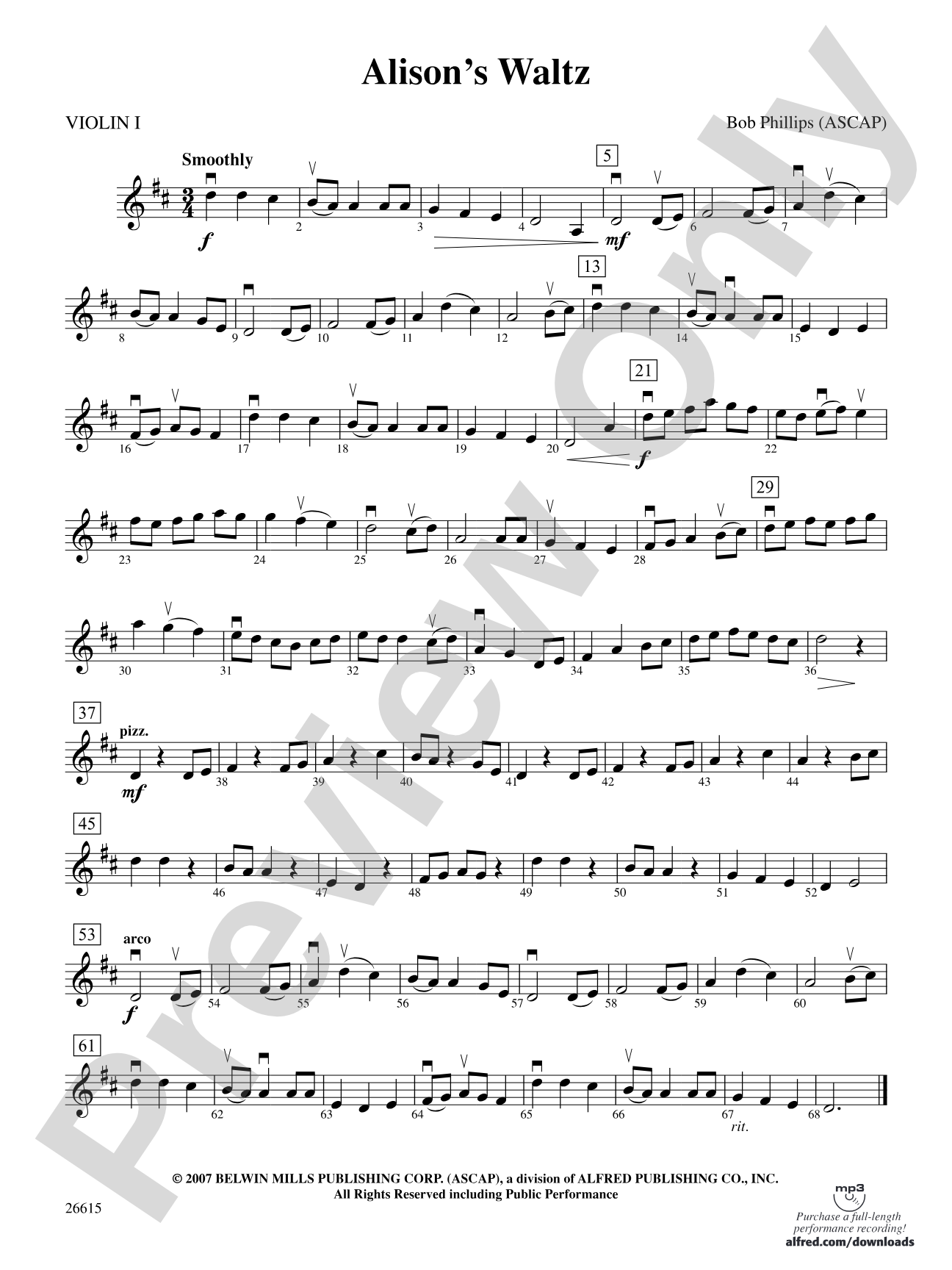Alison's Waltz: 1st Violin
