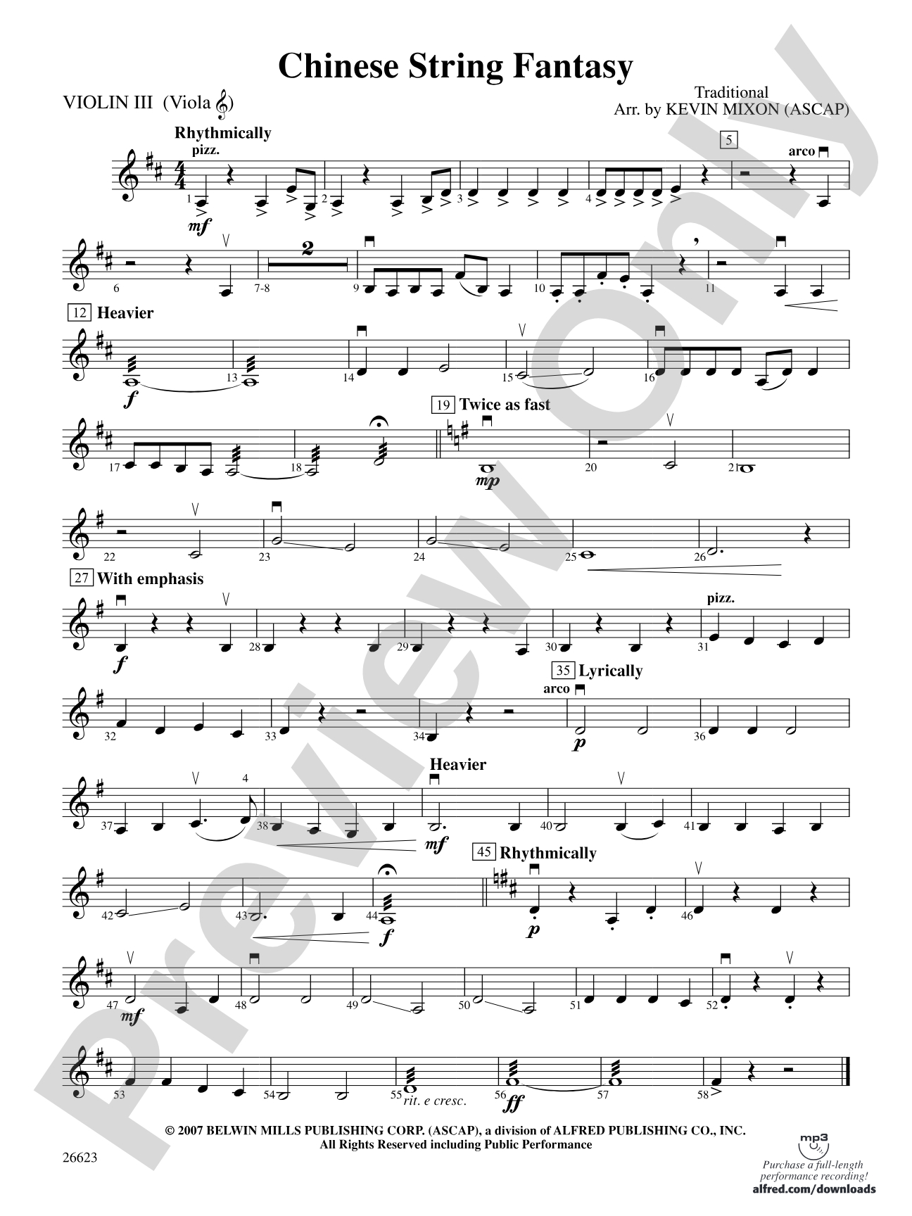 Chinese String Fantasy: 3rd Violin (Viola [TC])