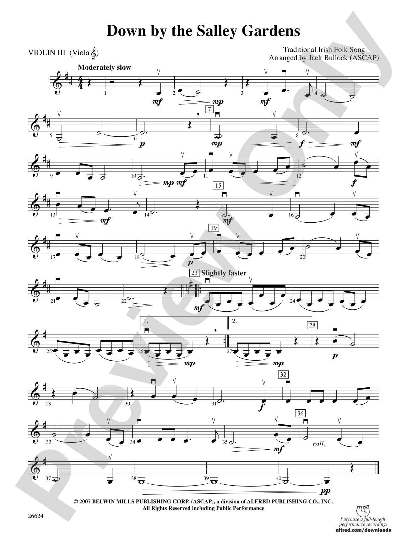 Down by the Salley Gardens: 3rd Violin (Viola [TC])