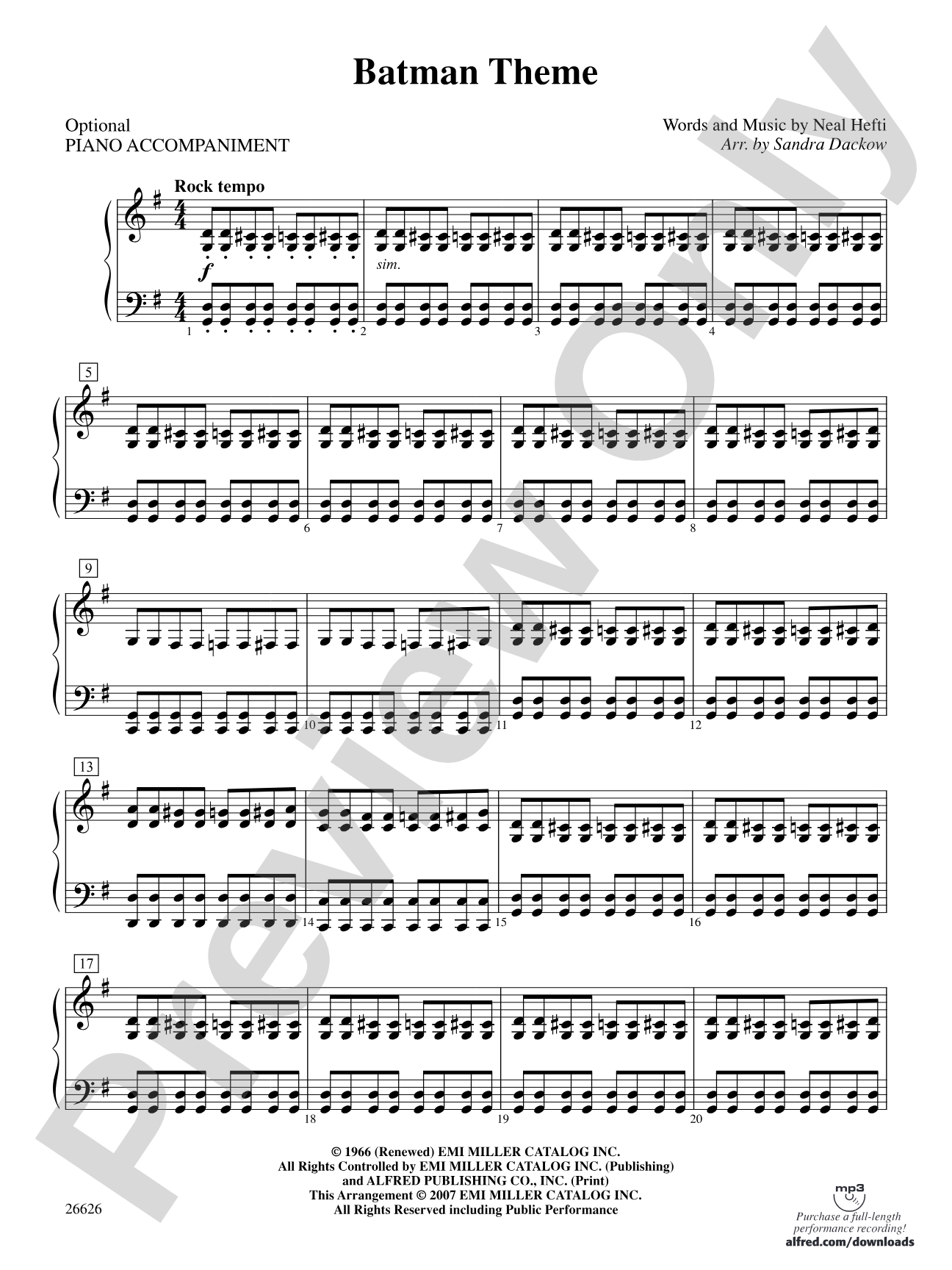 Batman Theme: Piano Accompaniment