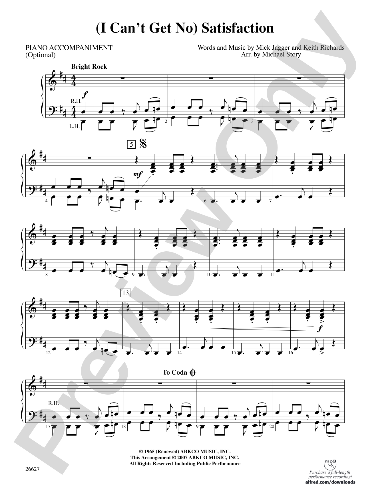 (I Can't Get No) Satisfaction: Piano Accompaniment