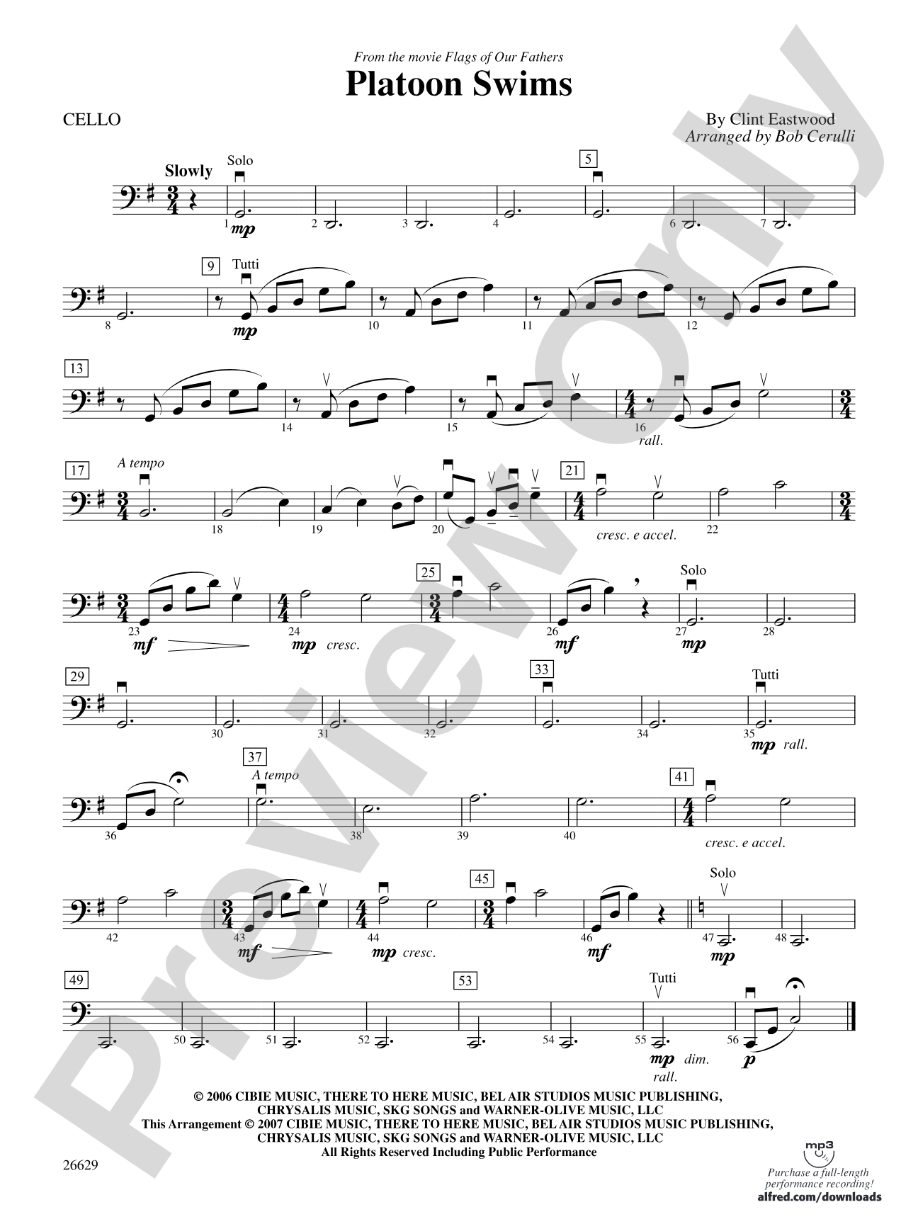 Platoon Swims (from Flags of Our Fathers): Cello