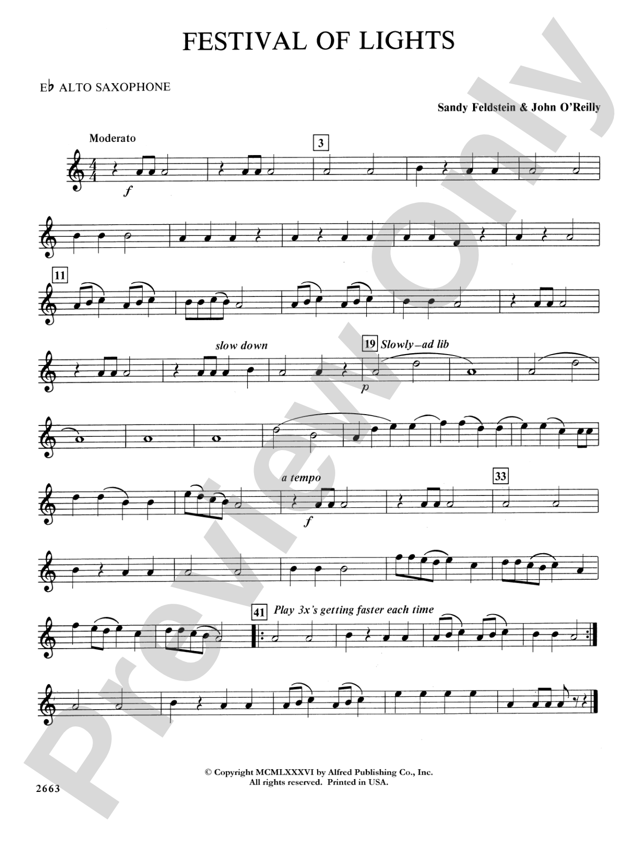 Festival of Lights (with optional chorus): E-flat Alto Saxophone