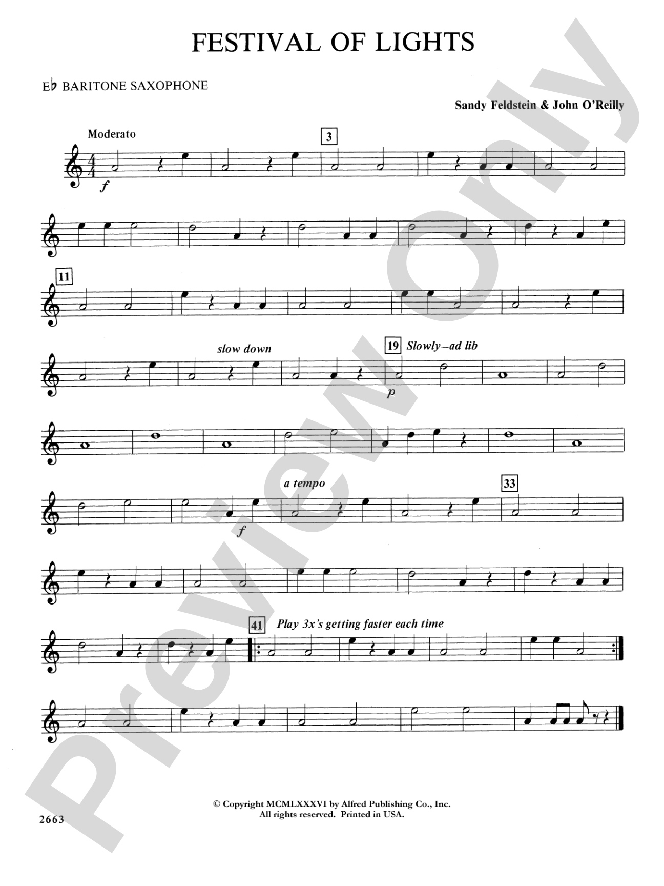 Festival of Lights (with optional chorus): E-flat Baritone Saxophone