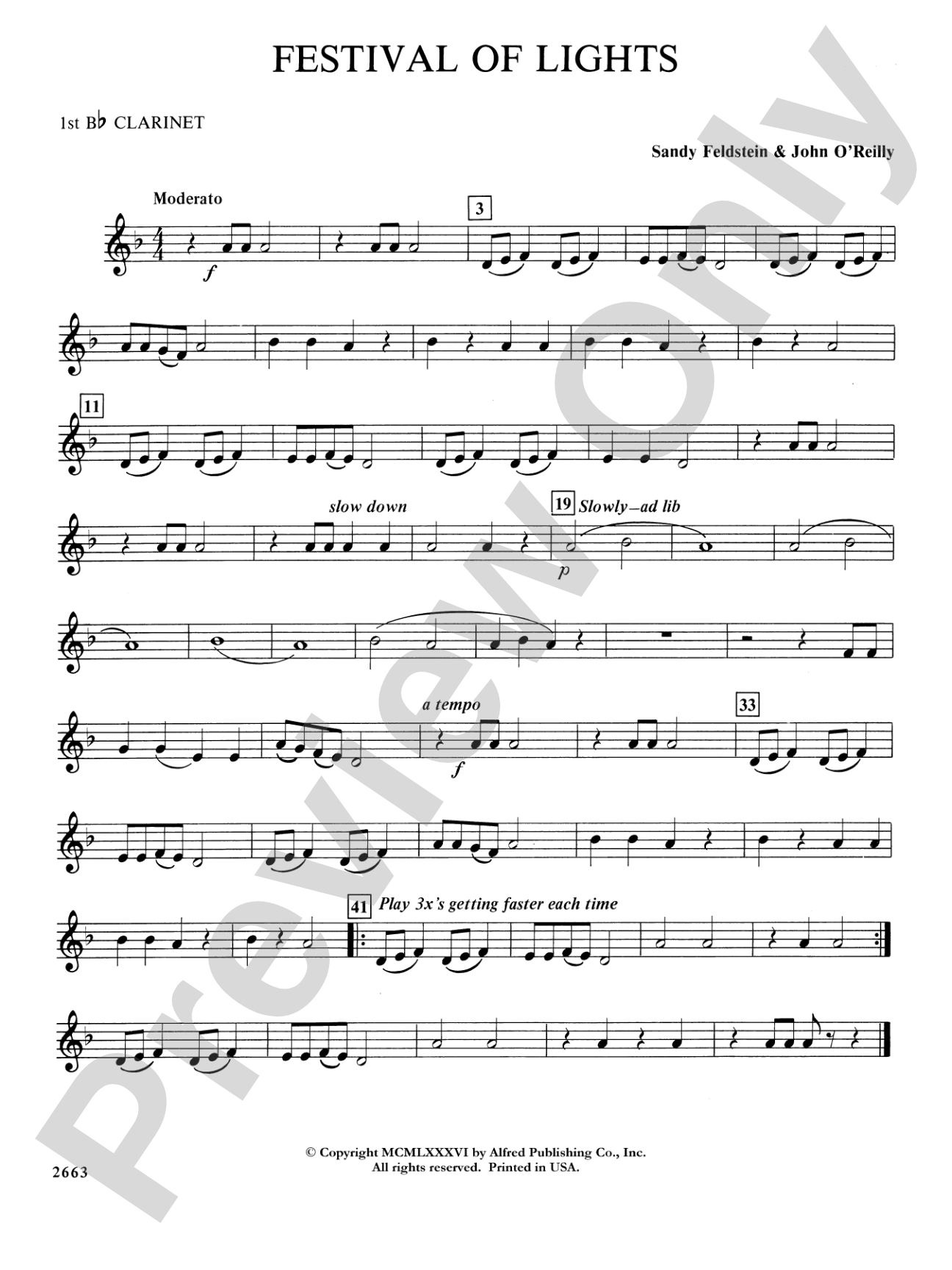 Festival of Lights (with optional chorus): 1st B-flat Clarinet