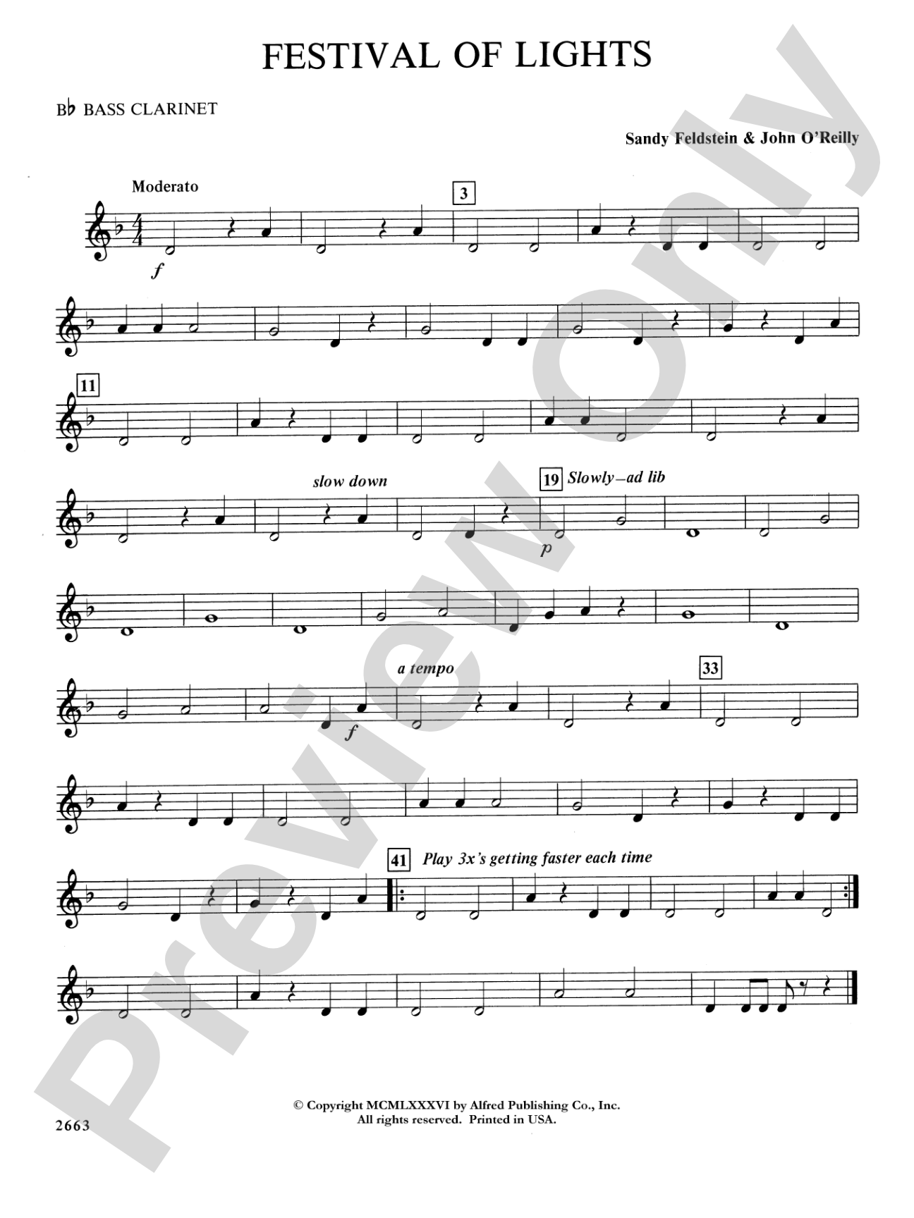 Festival of Lights (with optional chorus): B-flat Bass Clarinet