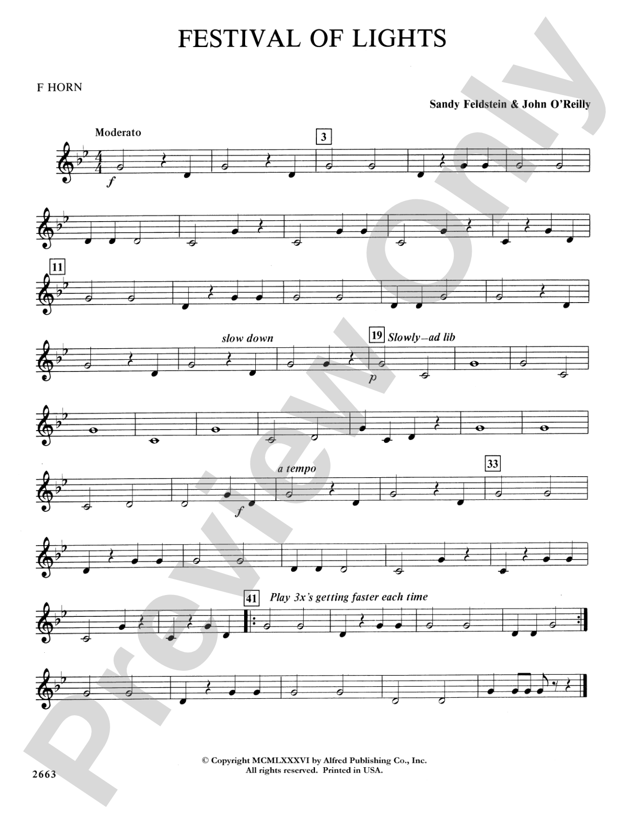 Festival of Lights (with optional chorus): 1st F Horn