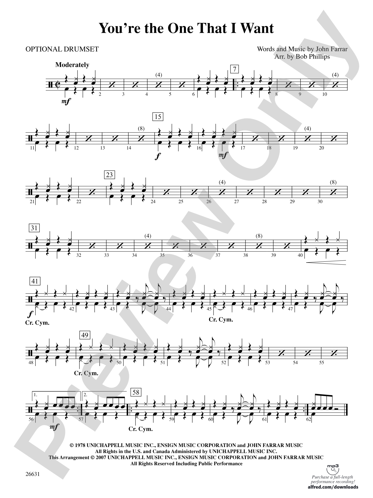 You're the One That I Want (from Grease): Drums
