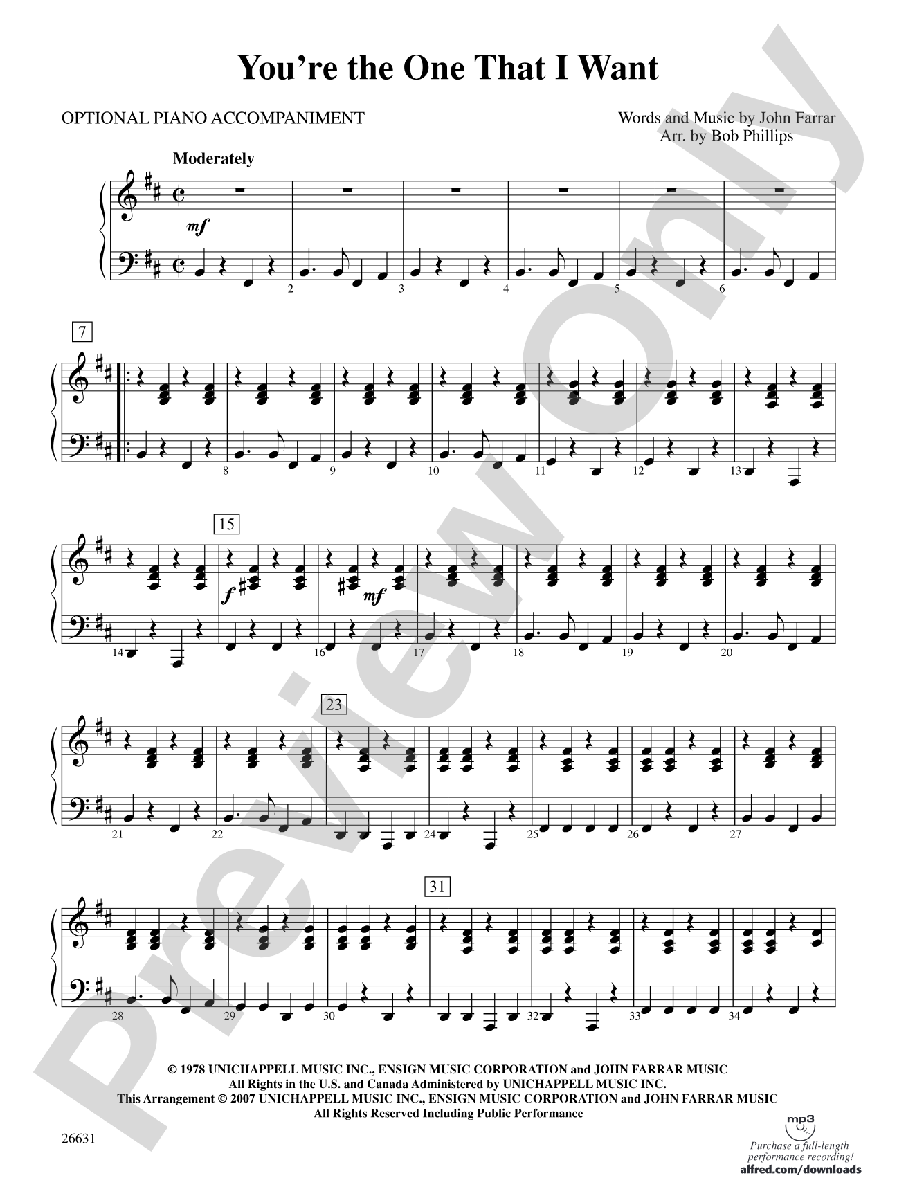 You're the One That I Want (from Grease): Piano Accompaniment