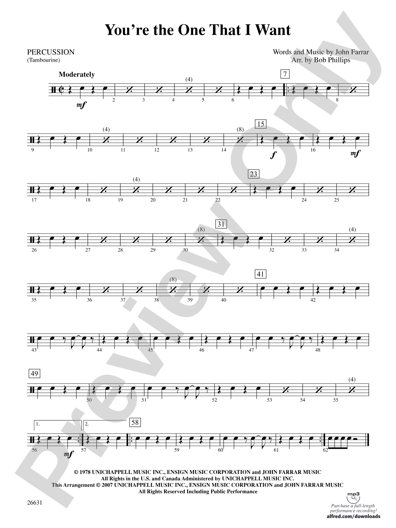 You're the One That I Want (from Grease): 1st Percussion
