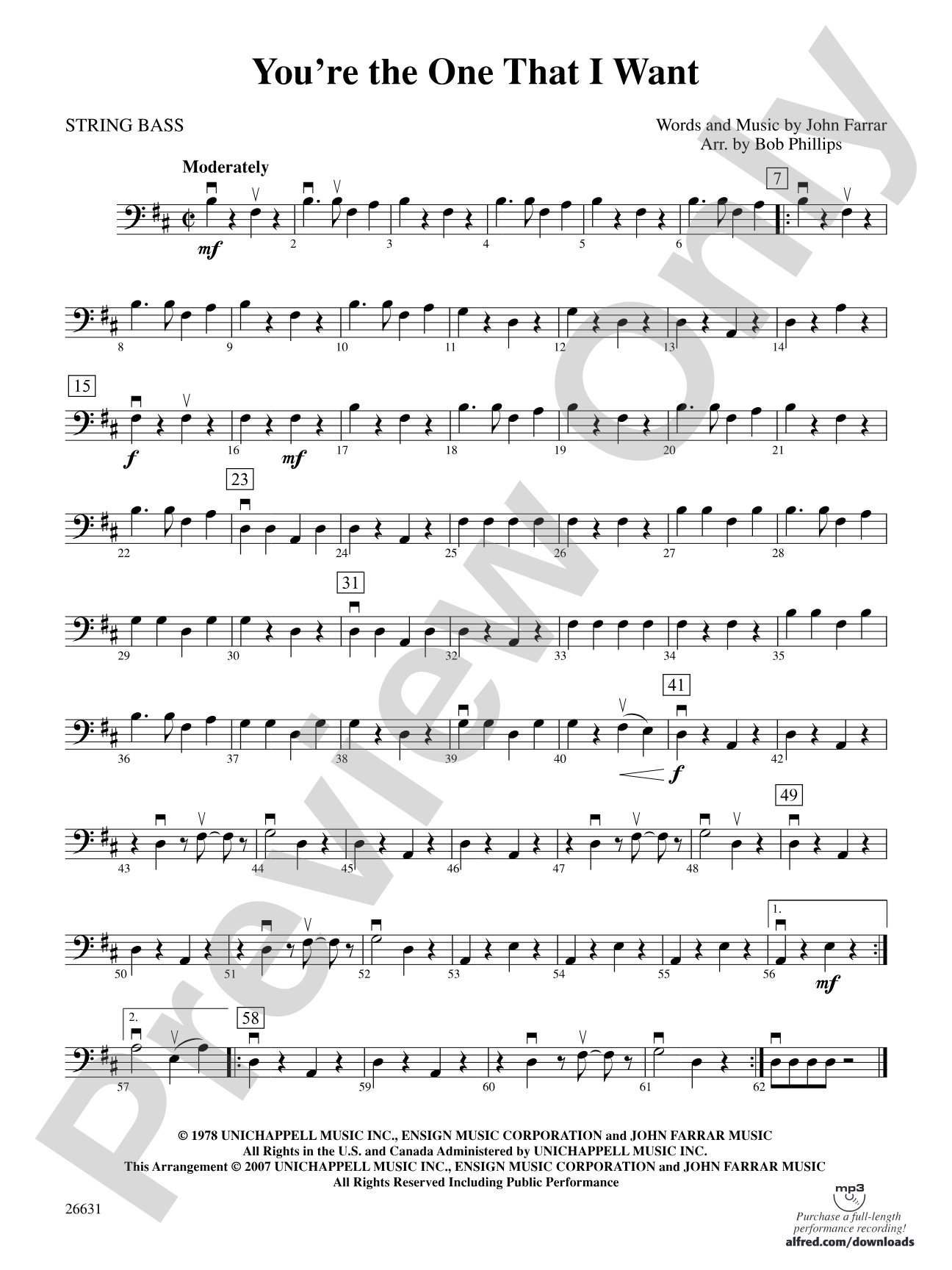You're the One That I Want (from Grease): String Bass