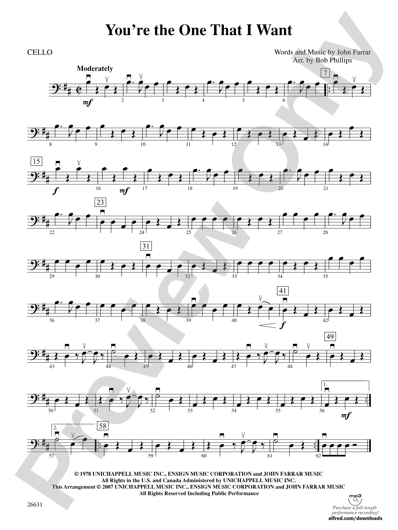 You're the One That I Want (from Grease): Cello