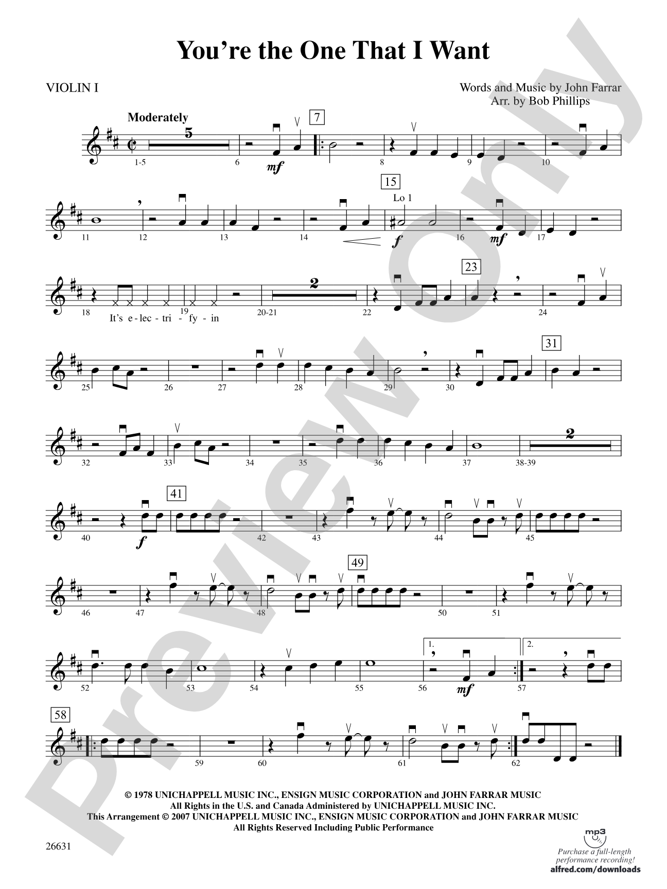 You're the One That I Want (from Grease): 1st Violin