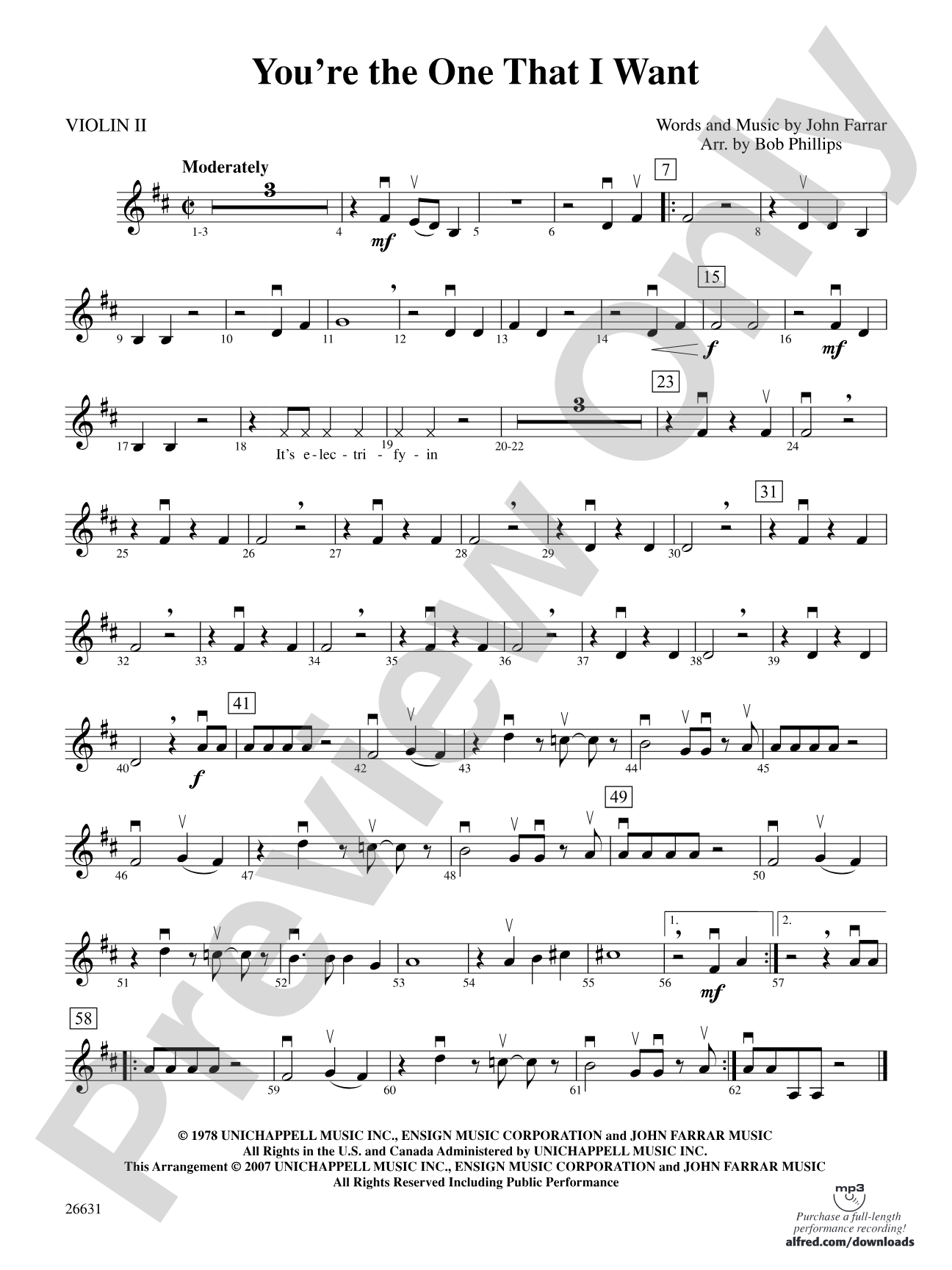 You're the One That I Want (from Grease): 2nd Violin