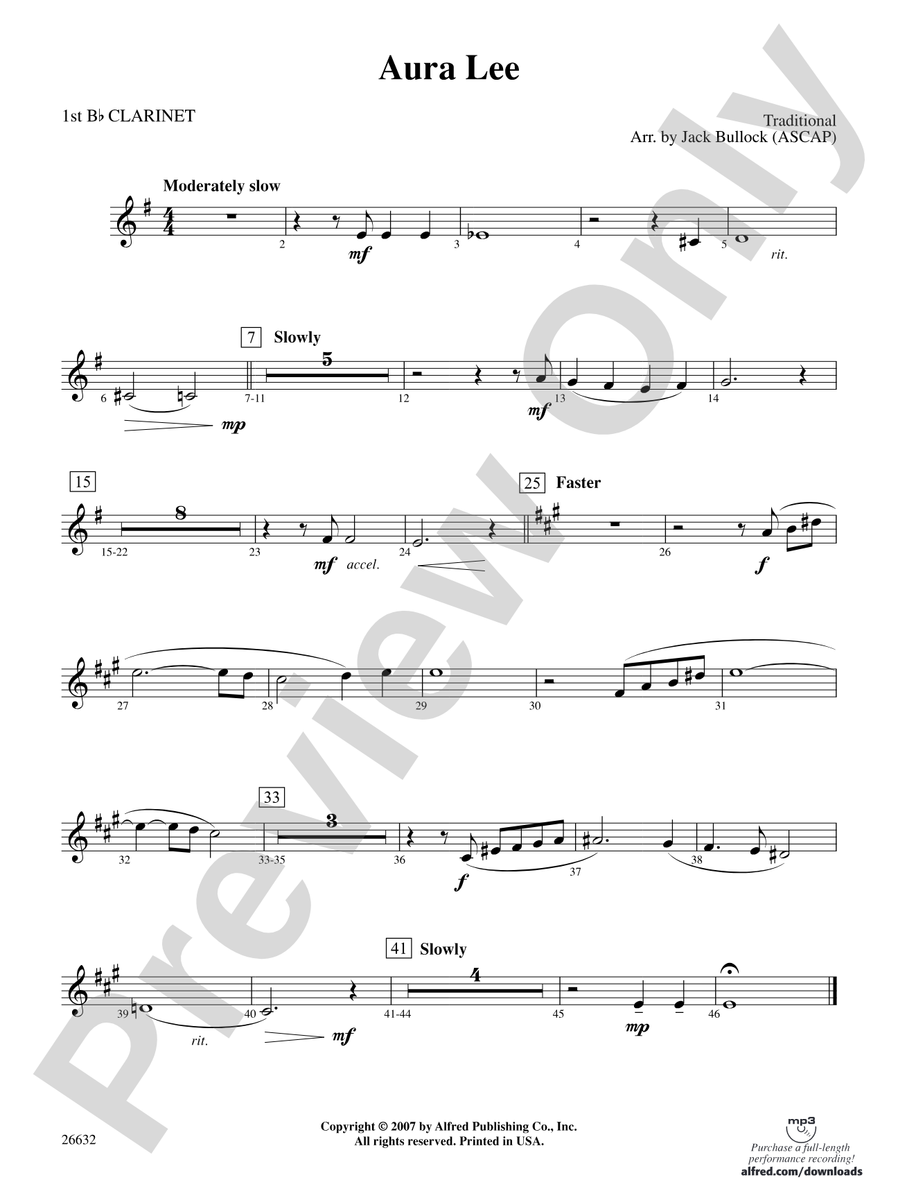 Aura Lee: 1st B-flat Clarinet