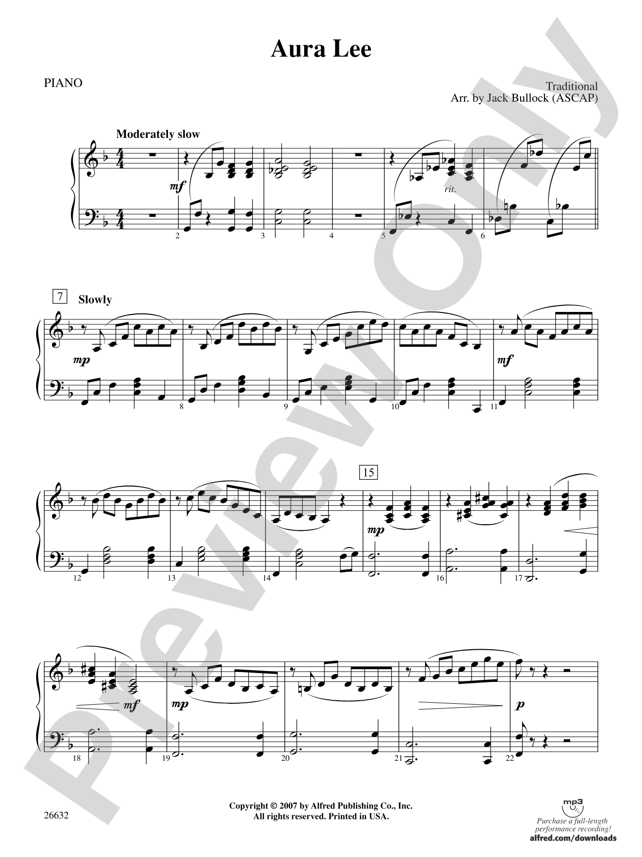 Aura Lee: Piano Accompaniment