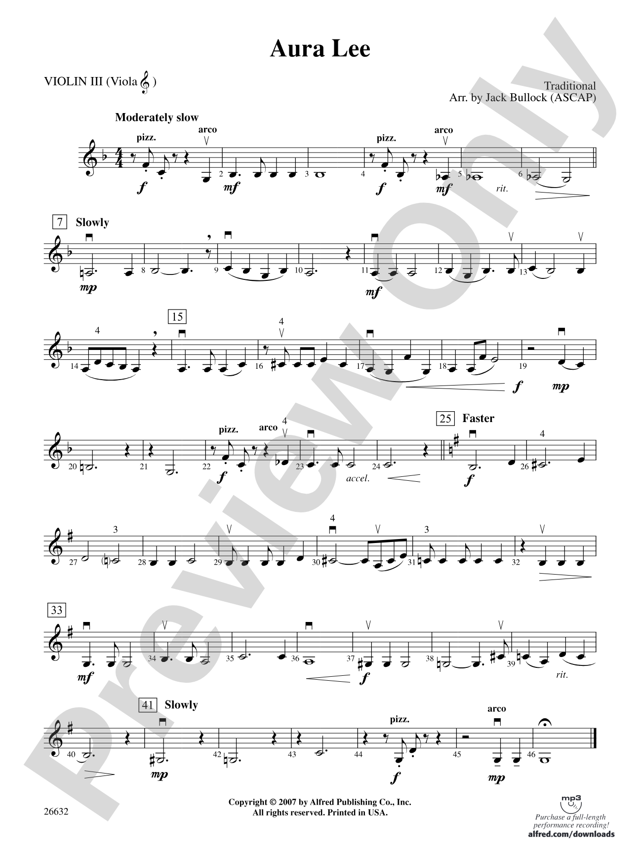 Aura Lee: 3rd Violin (Viola [TC])