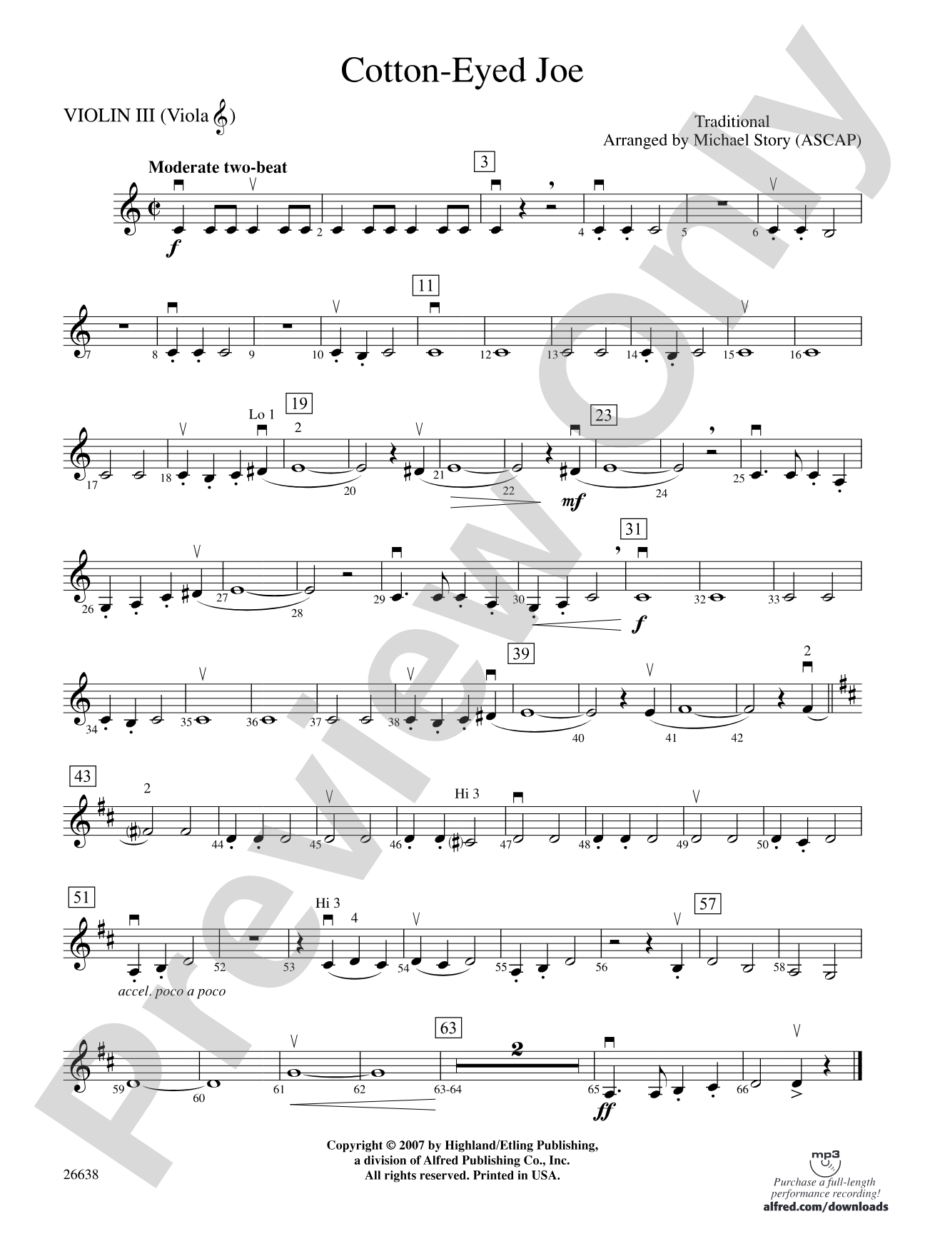 Cotton-Eyed Joe: 3rd Violin (Viola [TC])