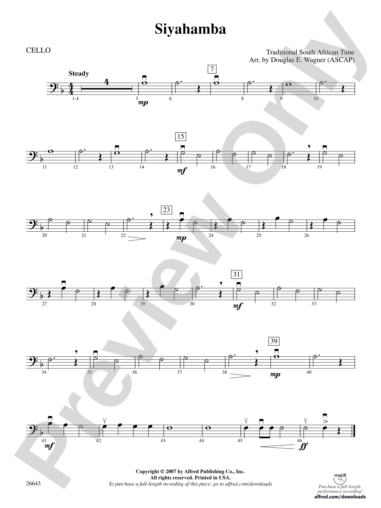 Siyahamba: Cello