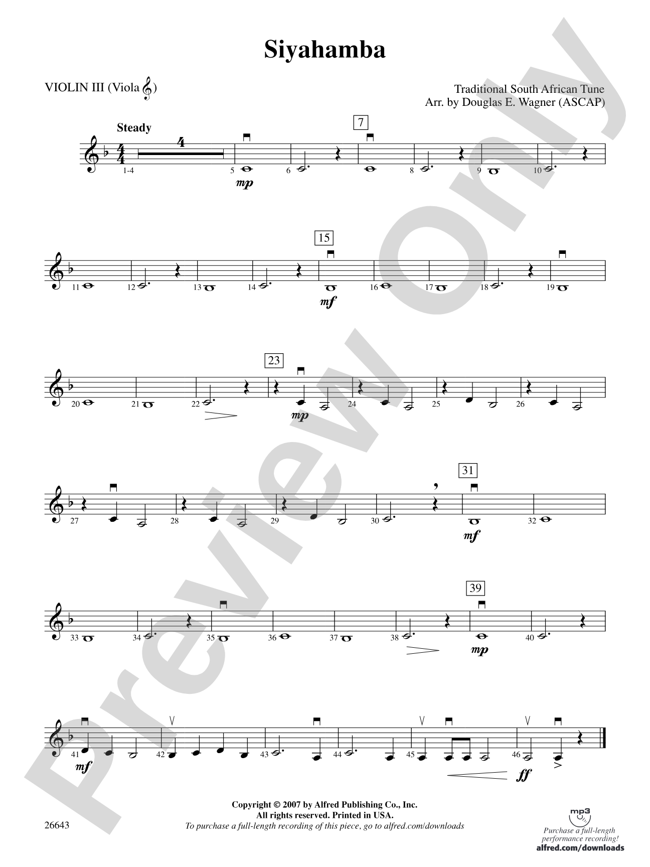 Siyahamba: 3rd Violin (Viola [TC])